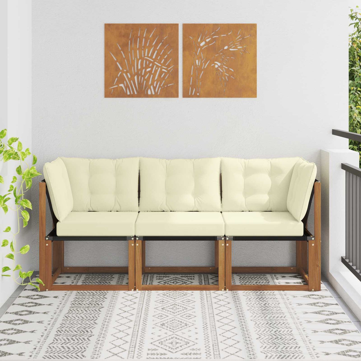 Outdoor Mittel- und Ecksofa mit Kissen 3 Stück Natur