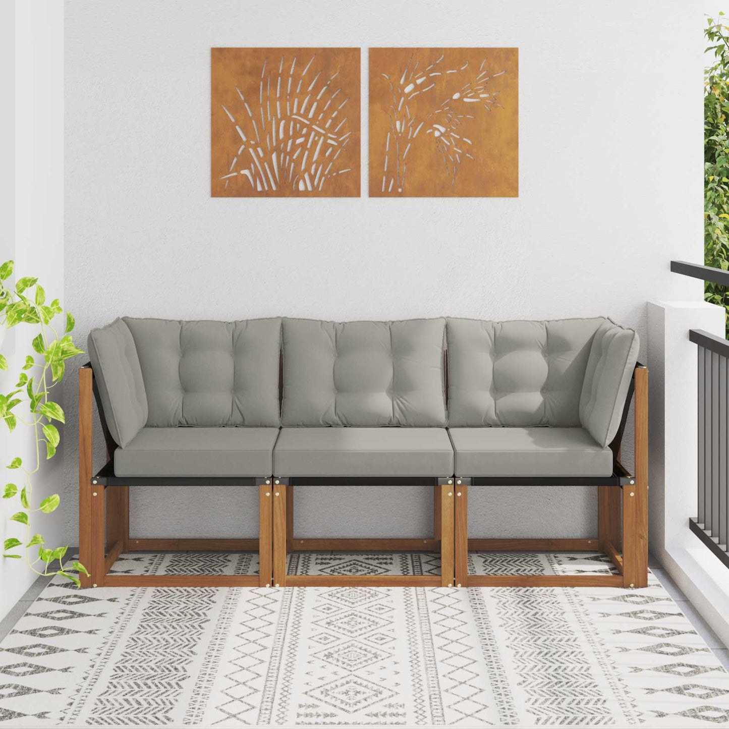 Outdoor Mittel- und Ecksofa mit Kissen 3 Stück Natur