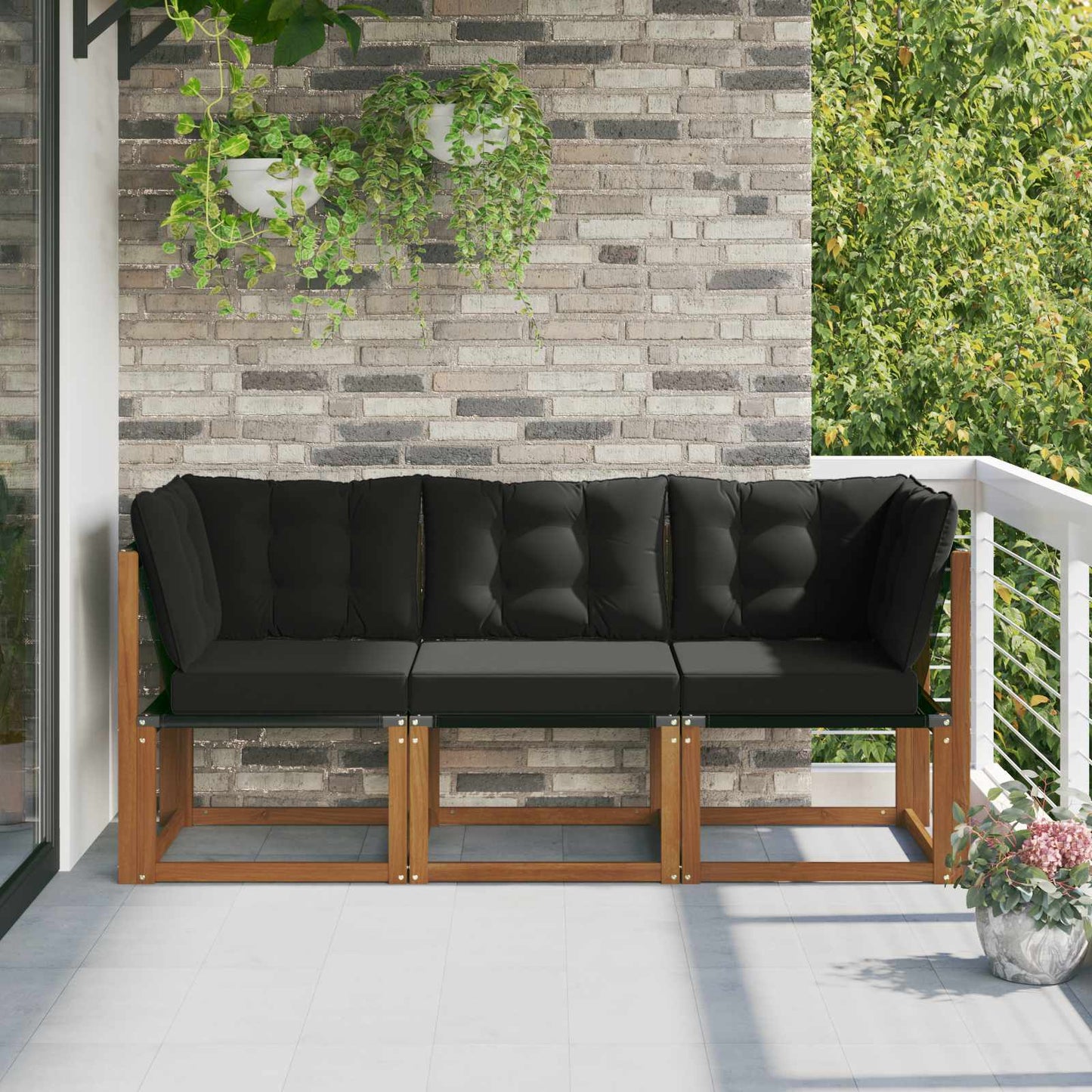 Outdoor Mittel- und Ecksofa mit Kissen 3 Stück Natur