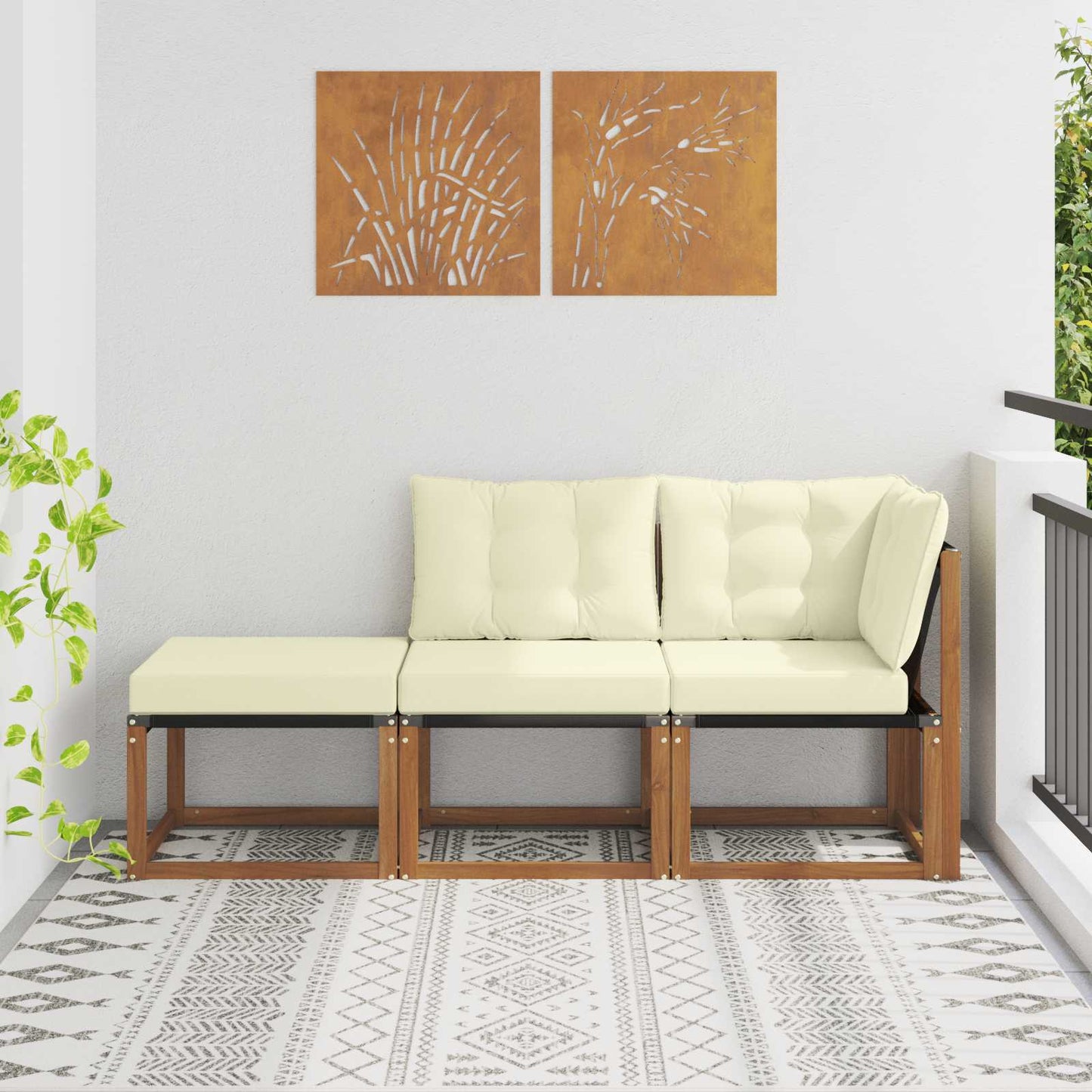 Outdoor-Schnittsofa-Einheiten 3 Stück Natur und Creme