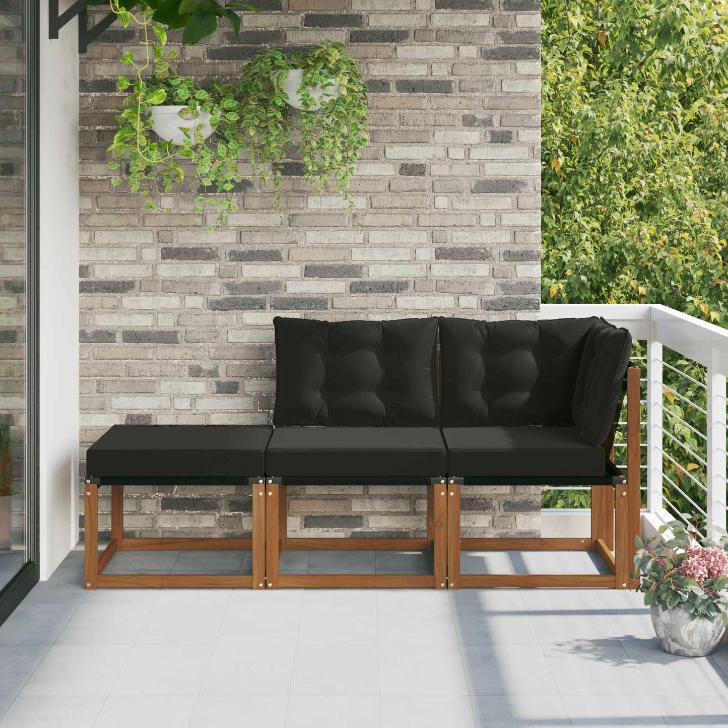 Outdoor-Schnittsofa-Einheiten 3 Stück Natürlich und Schwarz