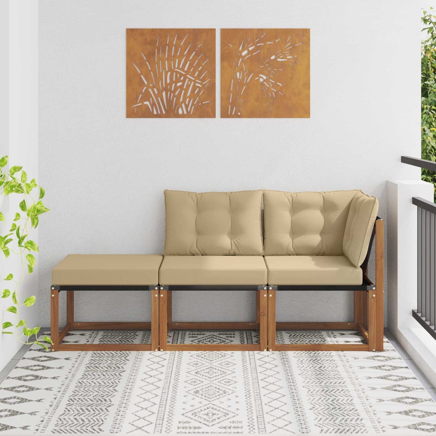 Outdoor-Schnittsofa-Einheiten 3 Stück Natur und Beige