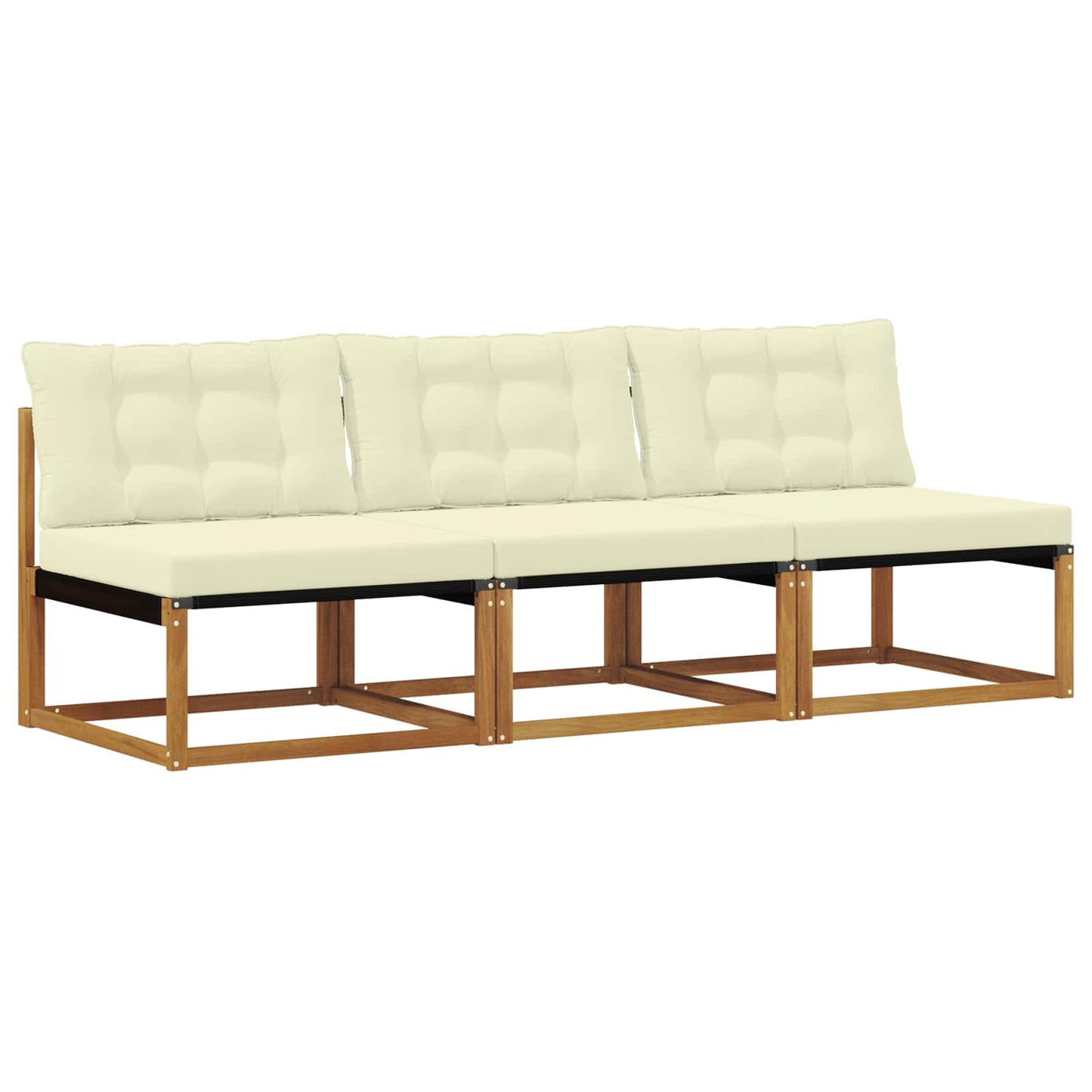 3 Stück Outdoor Mittelsofa Massives Akazienholz und Textilene