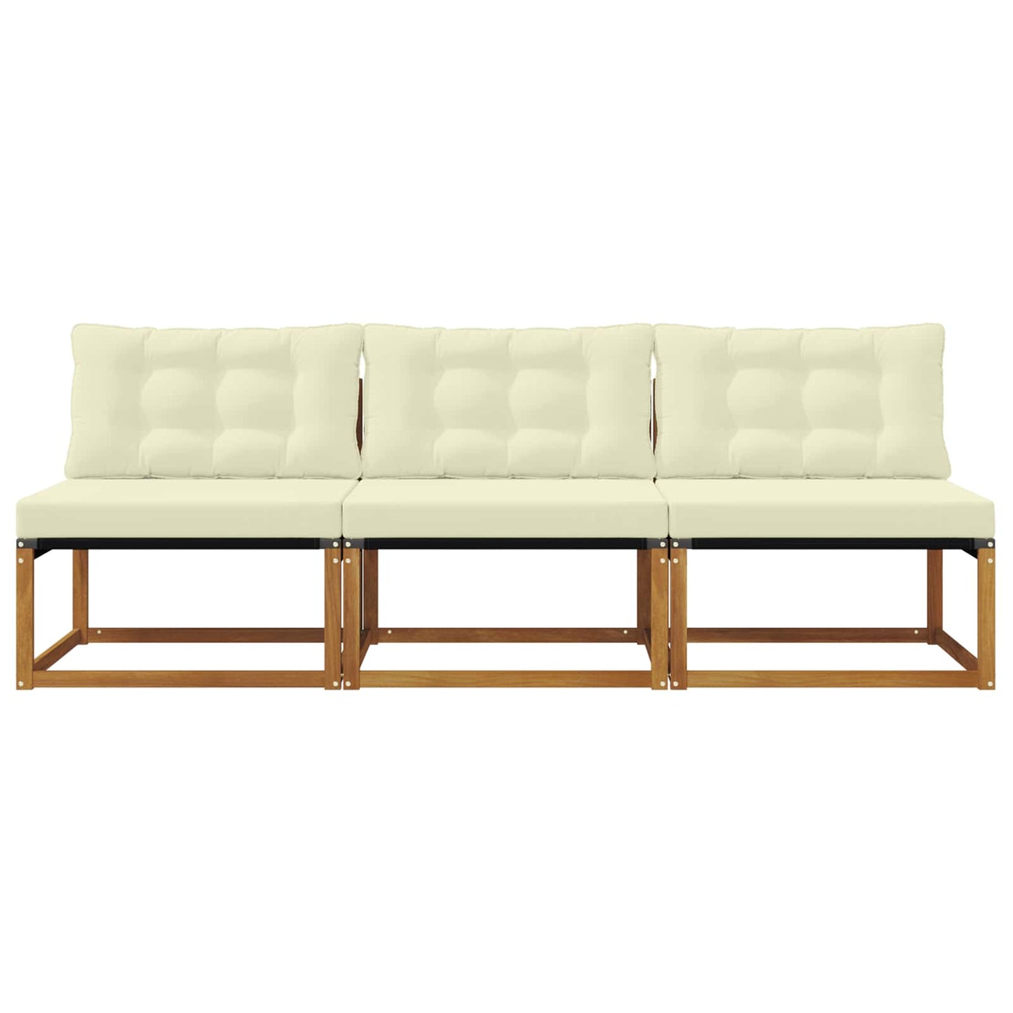 3 Stück Outdoor Mittelsofa Massives Akazienholz und Textilene