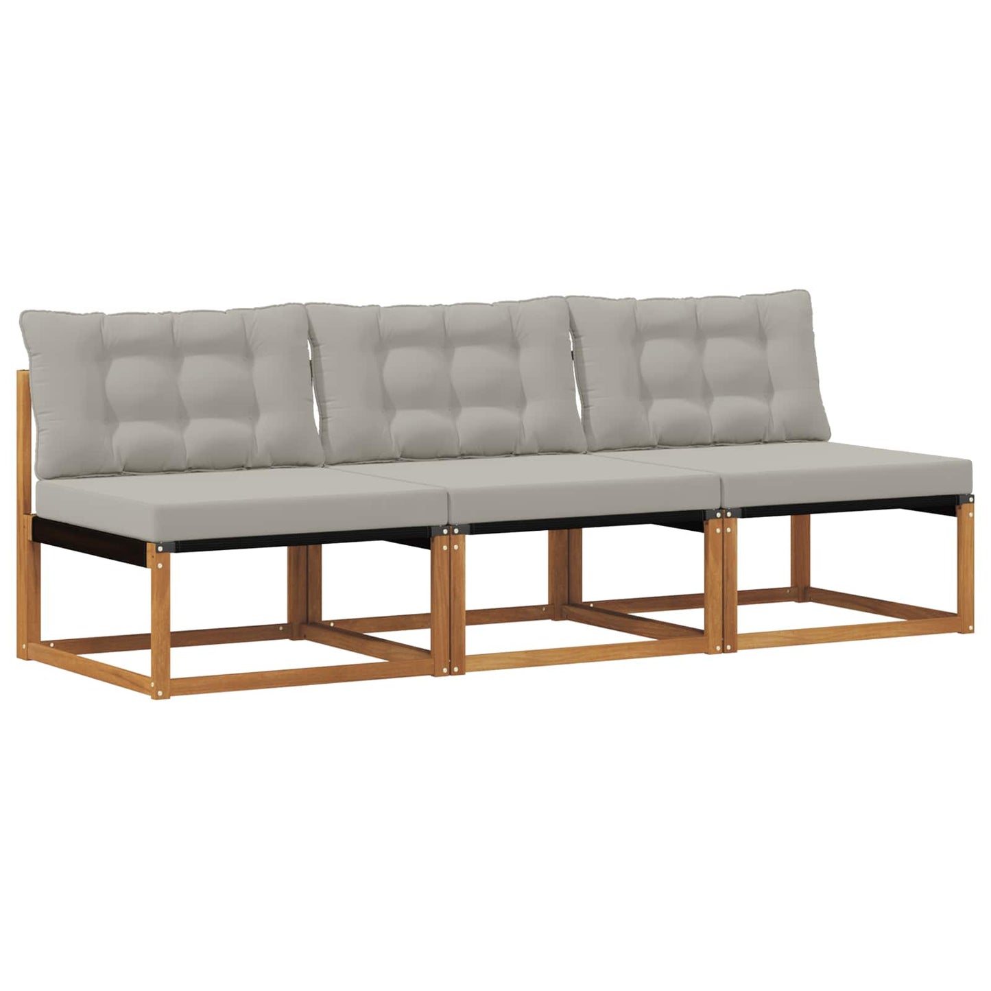 3 Stück Outdoor Mittelsofa Massives Akazienholz und Textilene