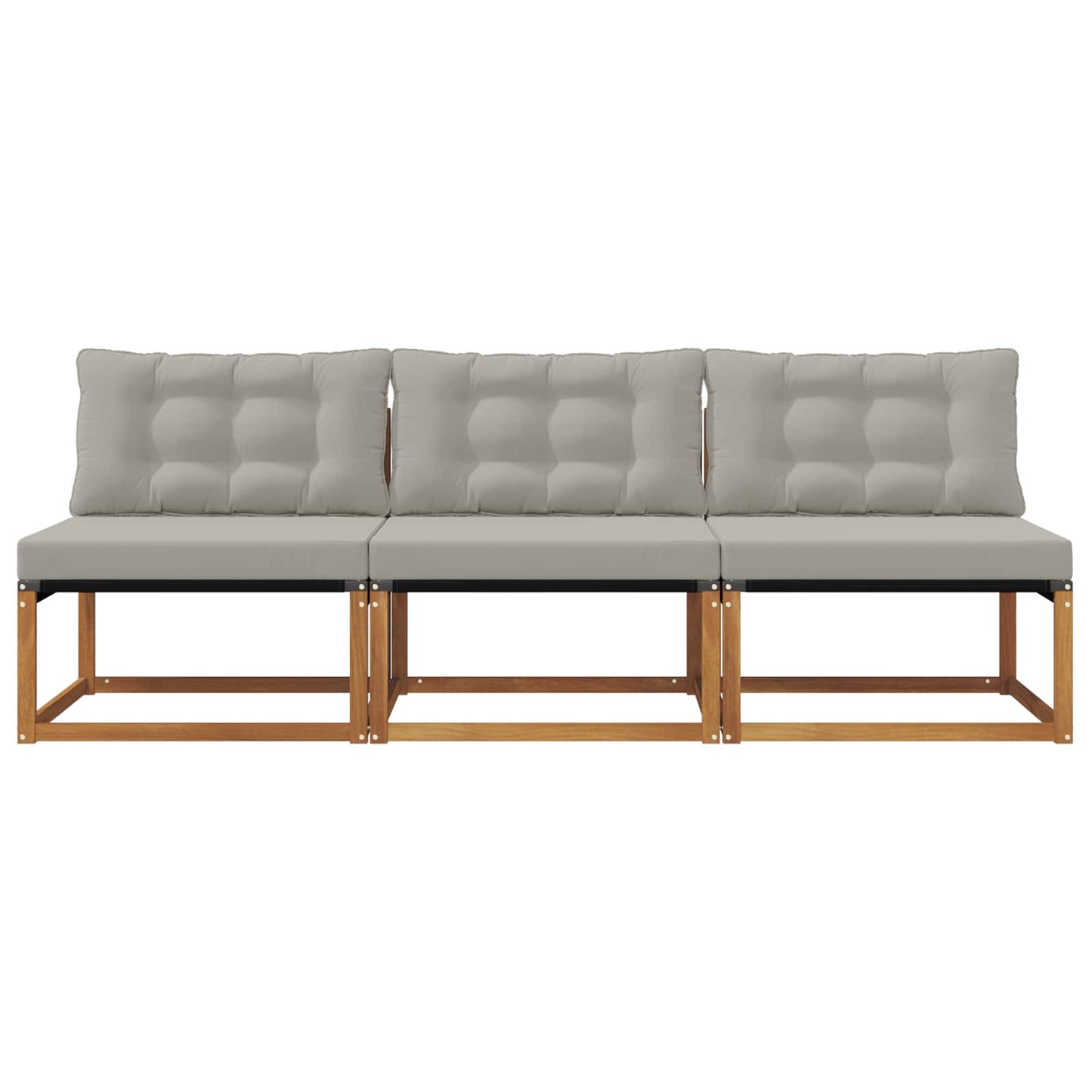 3 Stück Outdoor Mittelsofa Massives Akazienholz und Textilene