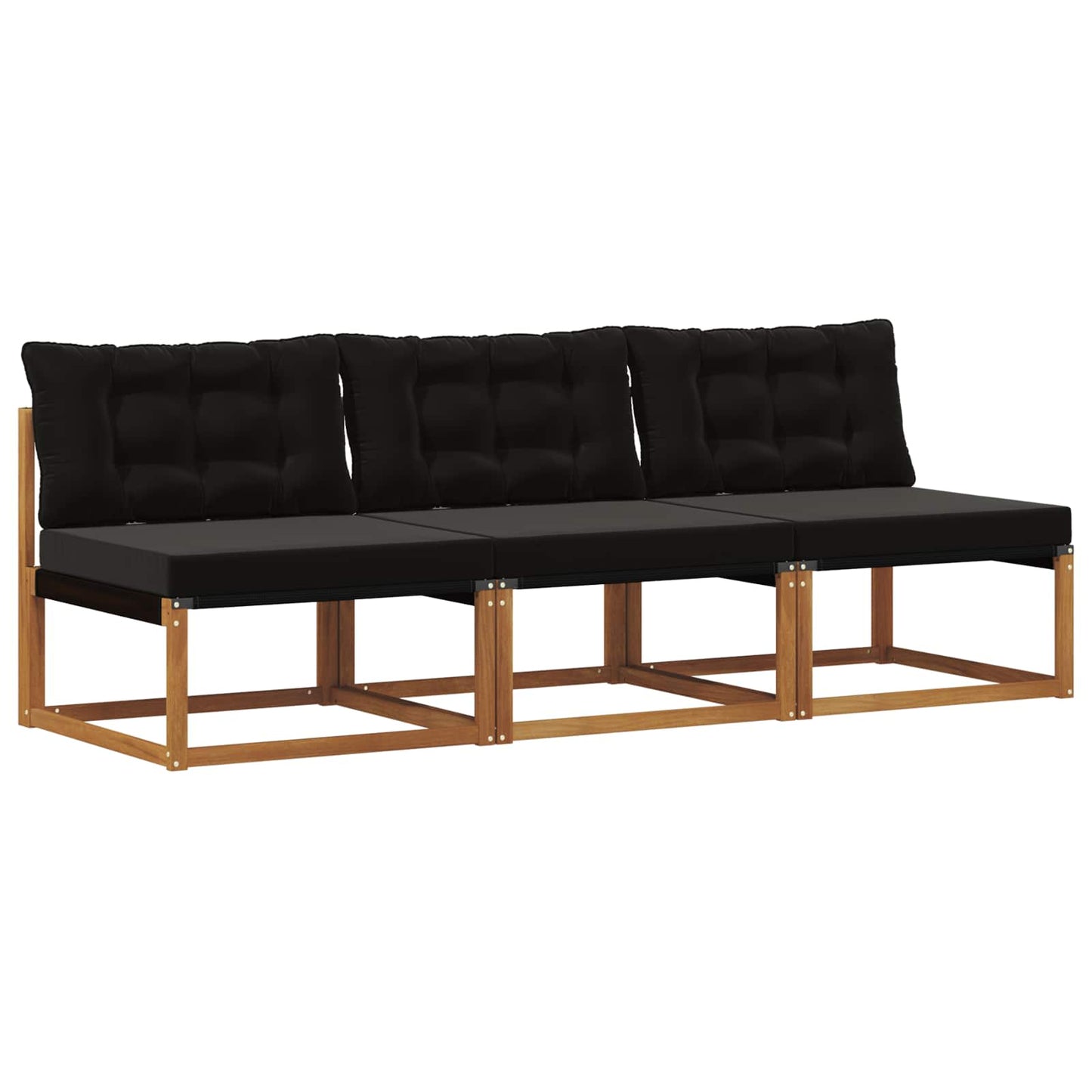 3 Stück Outdoor Mittelsofa Massives Akazienholz und Textilene