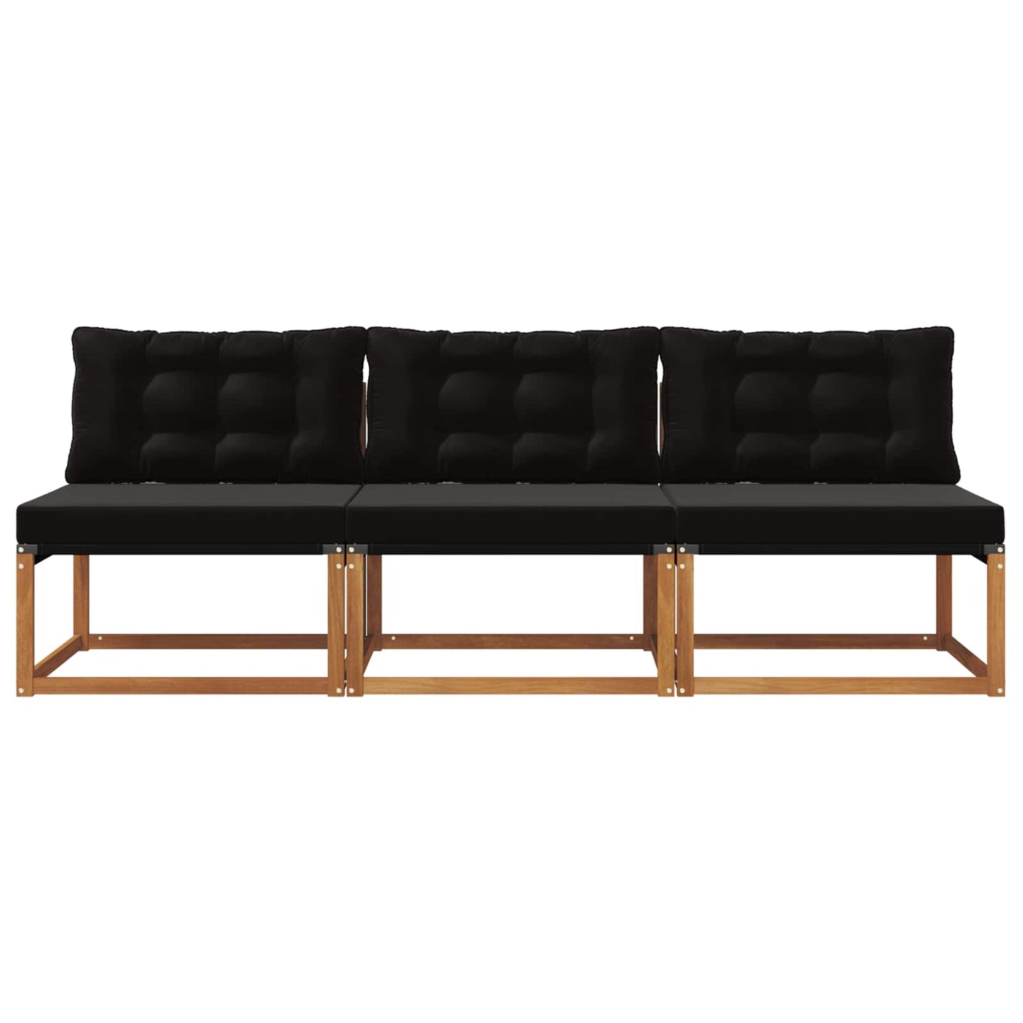 3 Stück Outdoor Mittelsofa Massives Akazienholz und Textilene