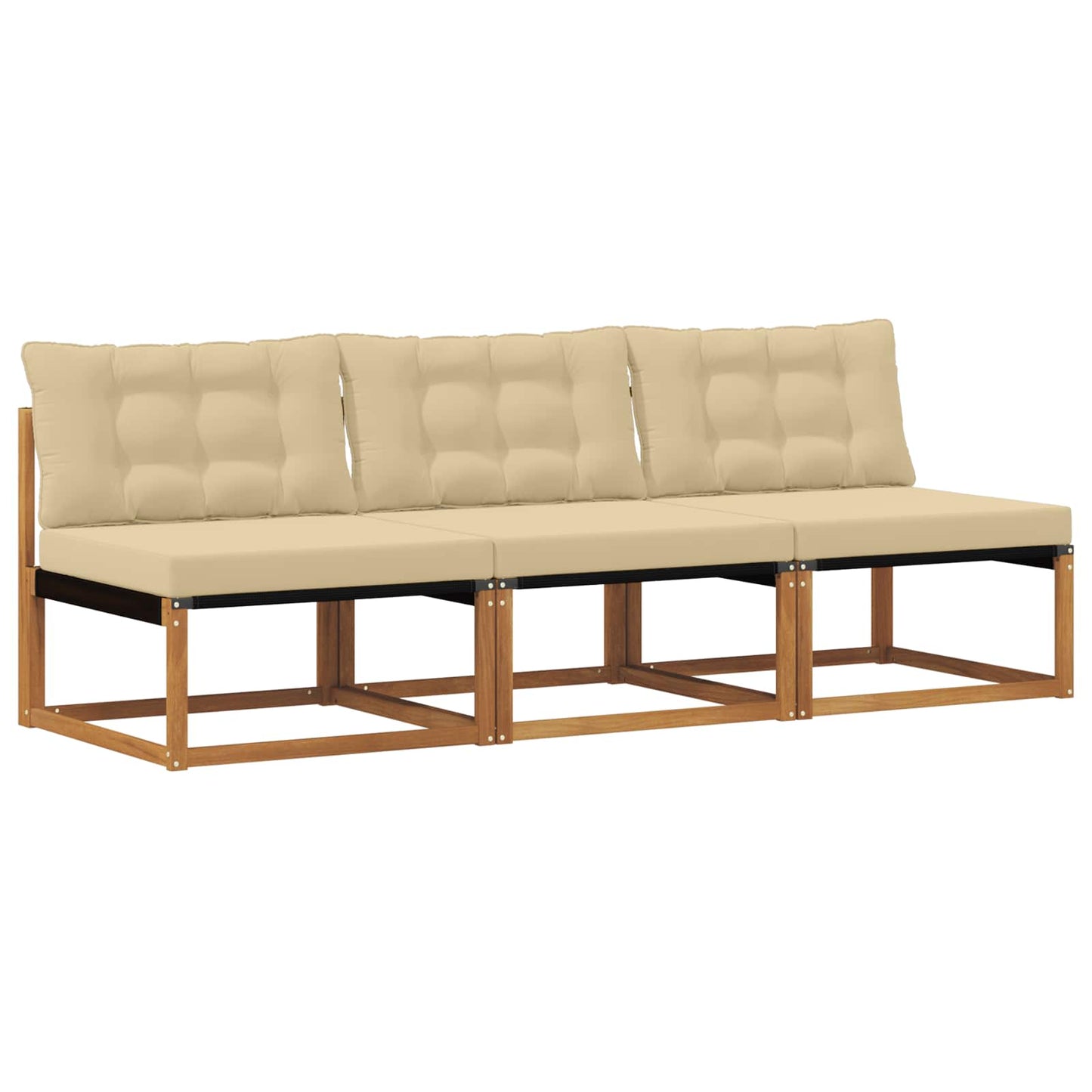 3 Stück Outdoor Mittelsofa Massives Akazienholz und Textilene