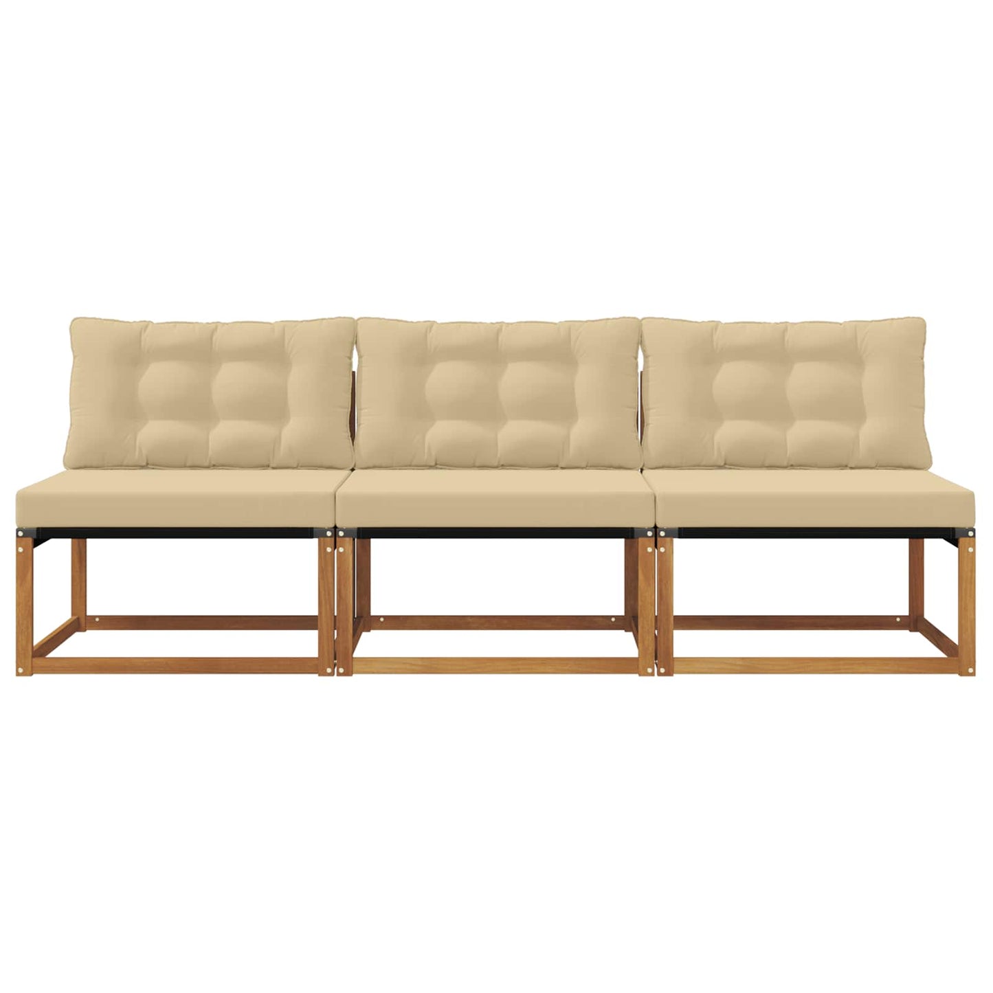 3 Stück Outdoor Mittelsofa Massives Akazienholz und Textilene