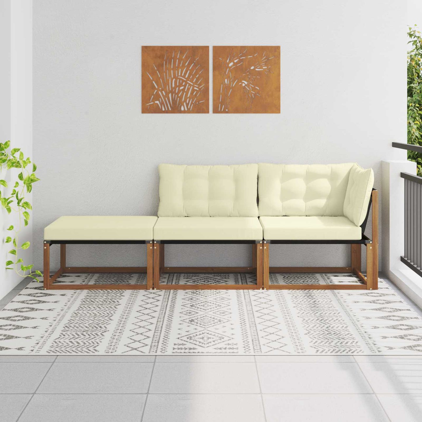 Ecksofa-Einheiten für draußen mit Kissen 3 Stück Natur