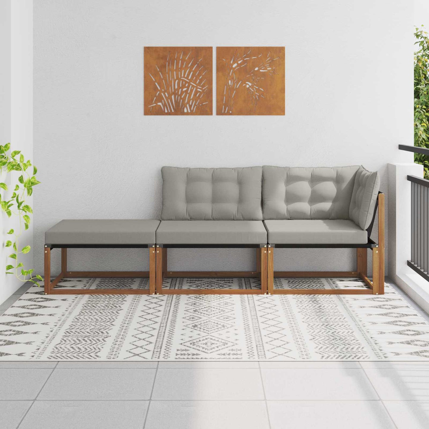 Sectional Sofa Einheiten 3 Stück Natürlich und Hellgrau