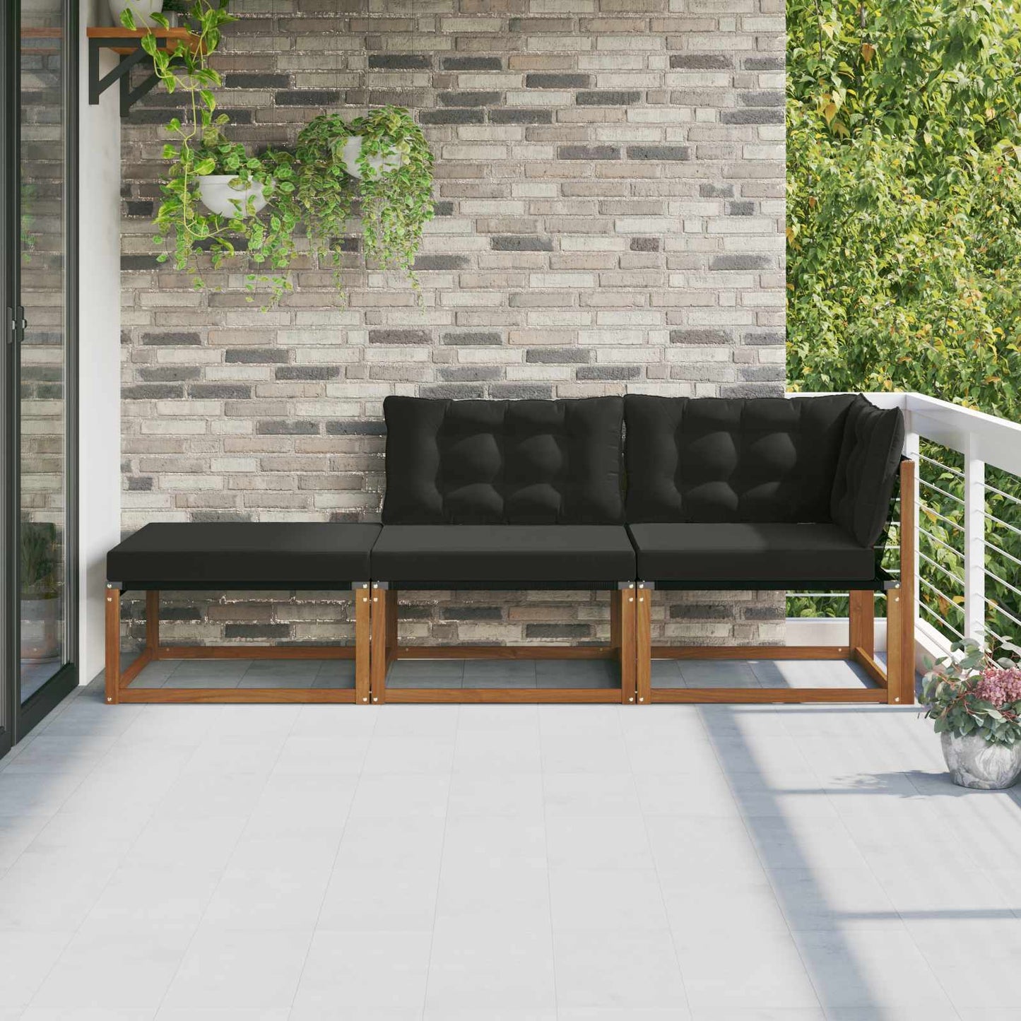 Ecksofa-Einheiten für draußen mit Kissen 3 Stück Natur