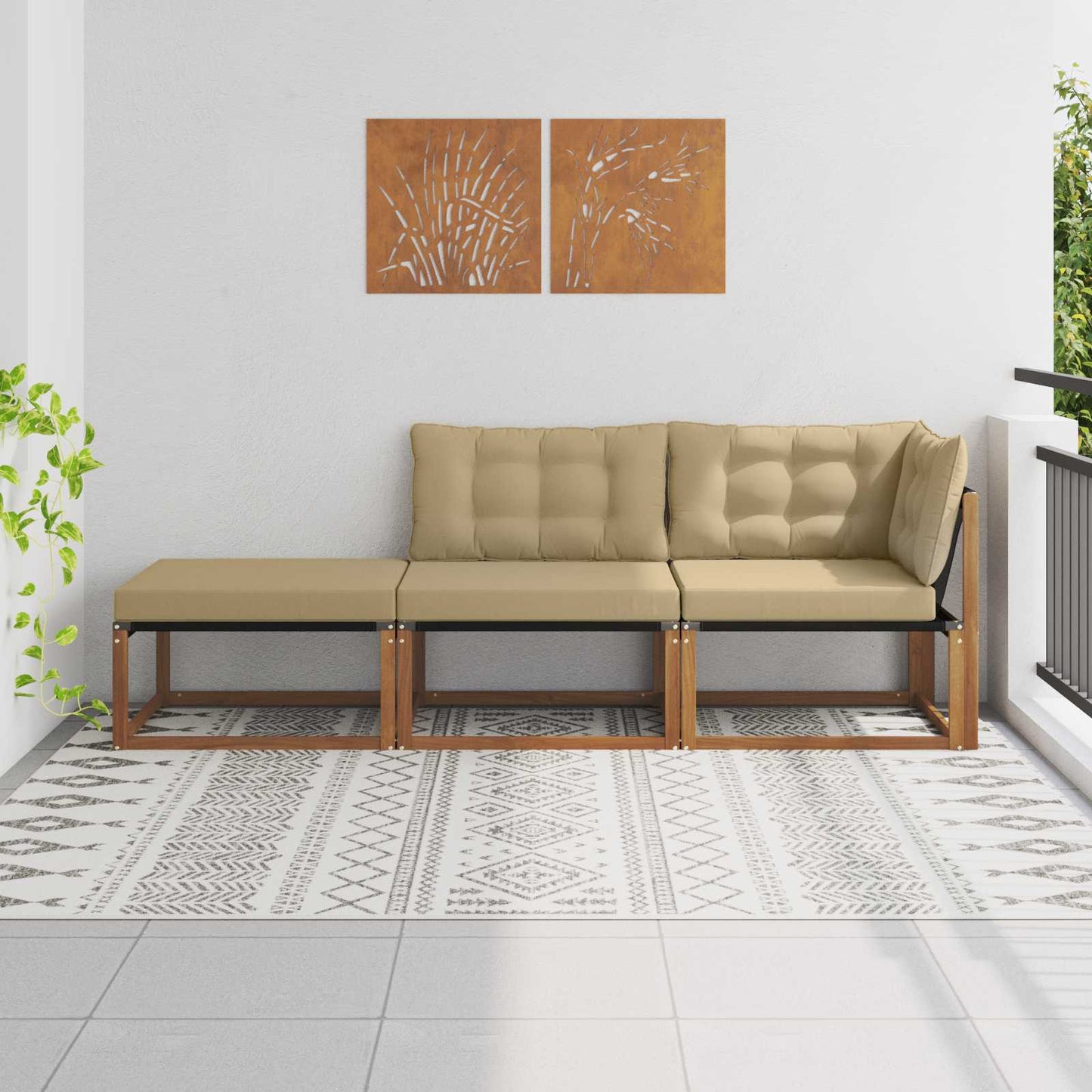 Ecksofa-Einheiten für draußen mit Kissen 3 Stück Natur