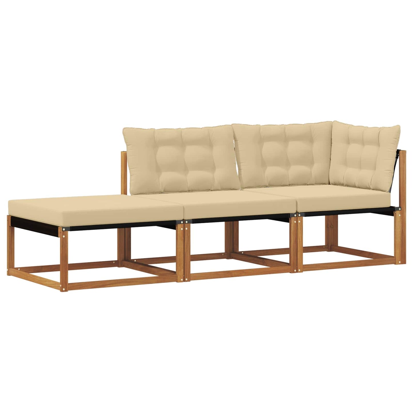 Ecksofa-Einheiten für draußen mit Kissen 3 Stück Natur