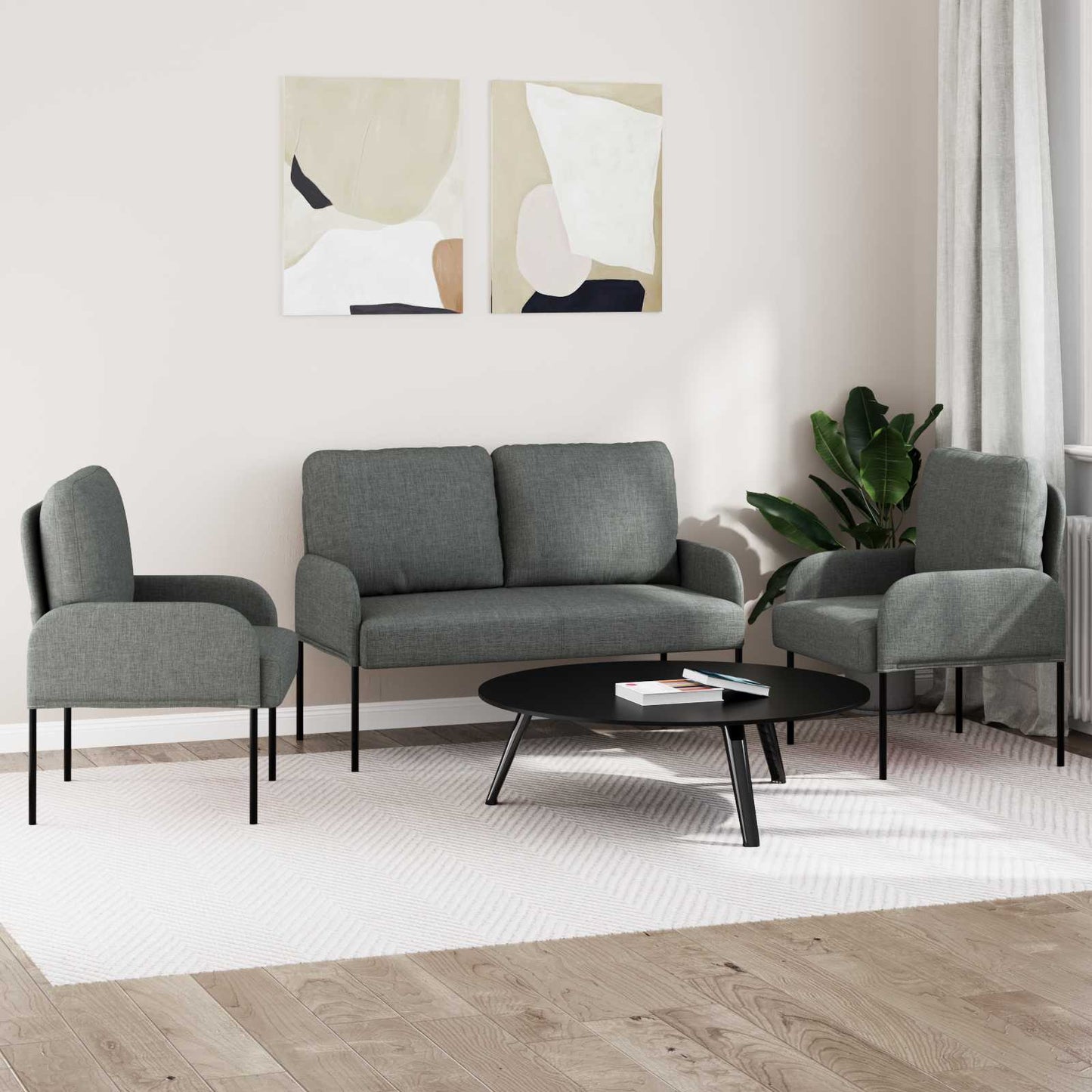 Sofagarnituren 3 pcs Dunkelgrau 115 x 56 x 80 cm Sperrholz