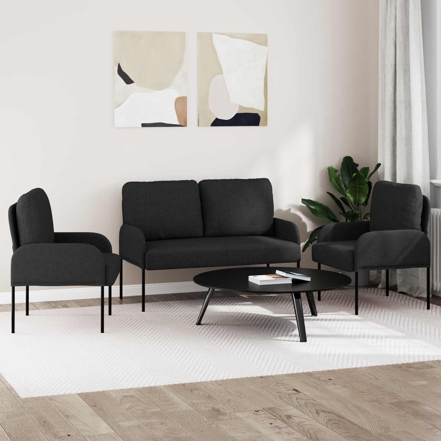 Sofagarnituren 3 pcs Schwarz 115 x 56 x 80 cm Sperrholz