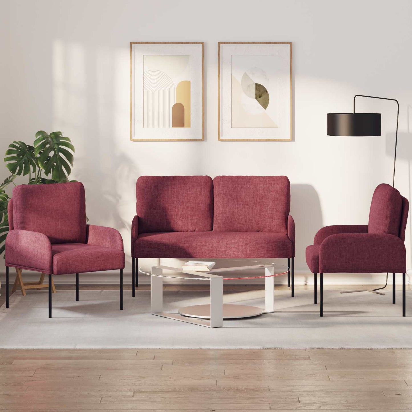 Sofagarnituren 3 pcs Weinrot 115 x 56 x 80 cm Sperrholz