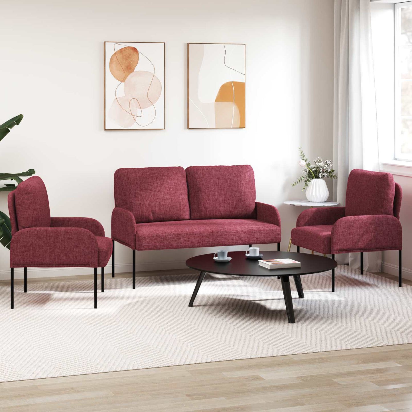 Sofagarnituren 3 pcs Weinrot 115 x 56 x 80 cm Sperrholz