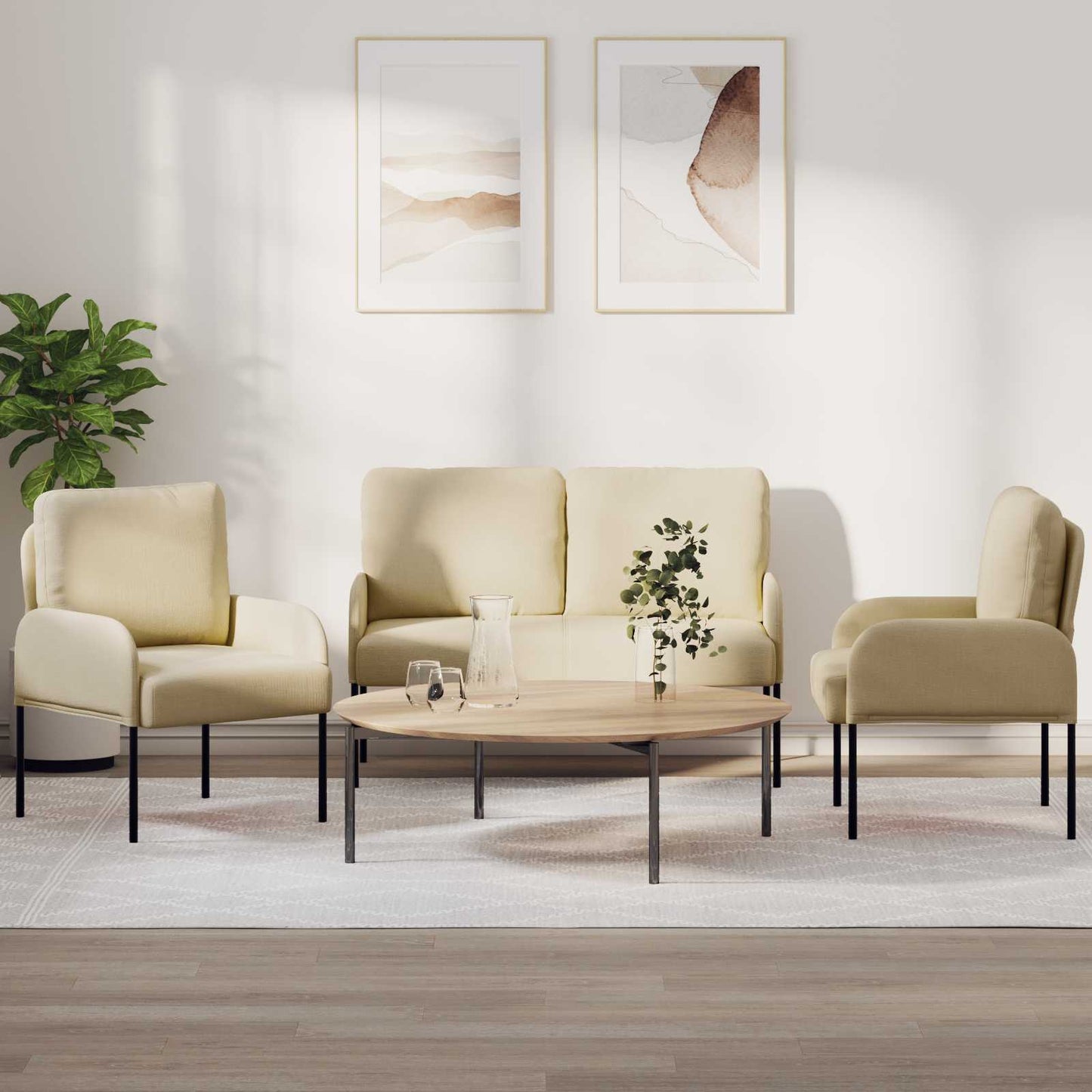 Sofagarnituren 3 pcs Creme 115 x 56 x 80 cm Sperrholz