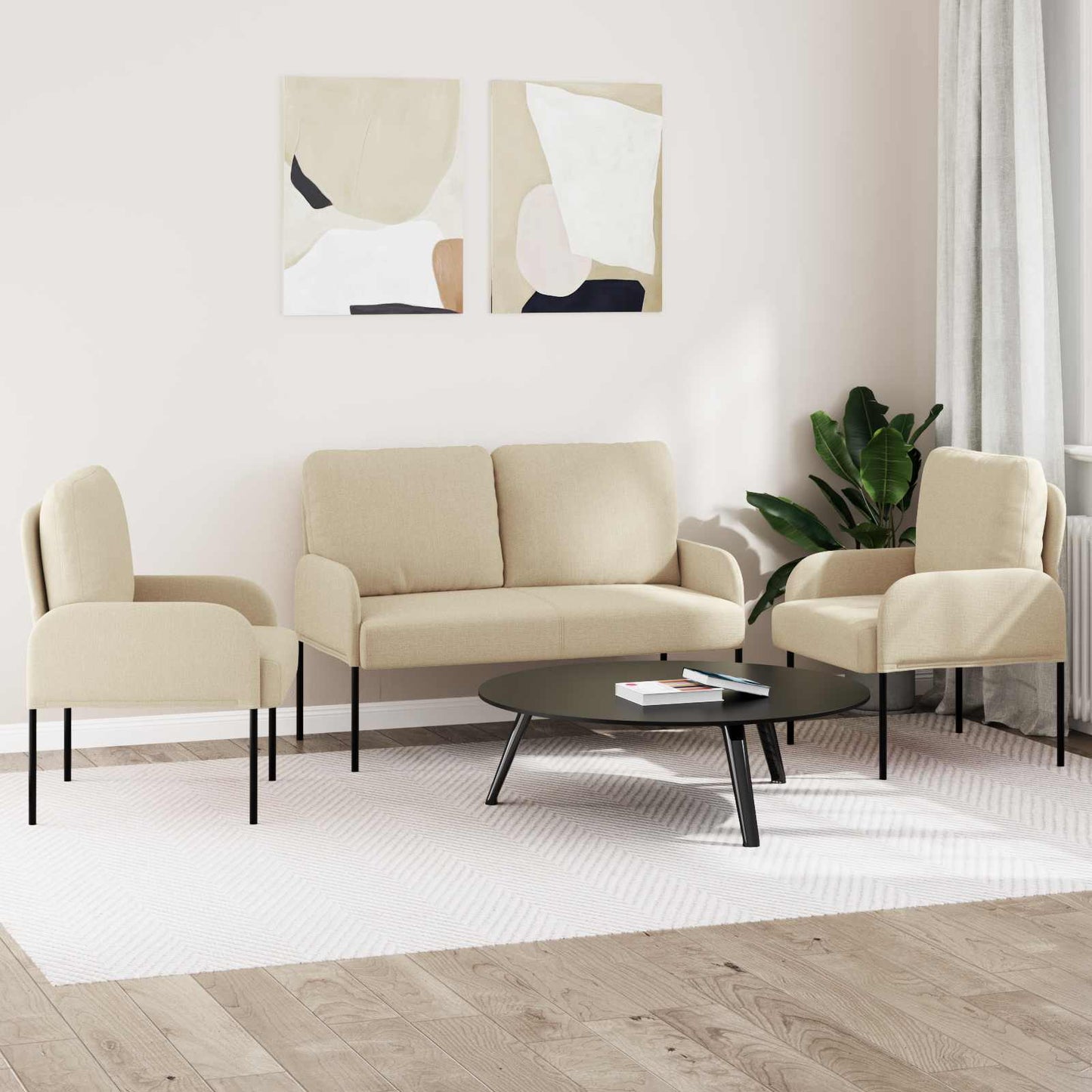 Sofagarnituren 3 pcs Creme 115 x 56 x 80 cm Sperrholz