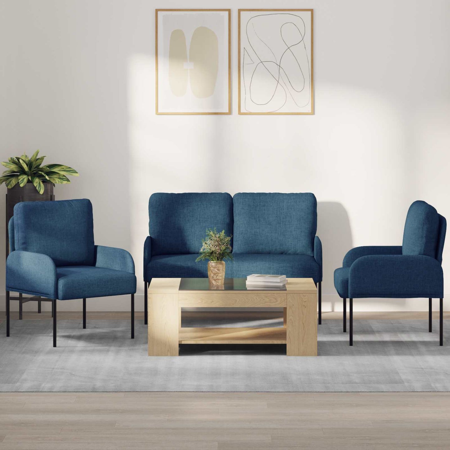 Sofagarnituren mit Kissen 3 pcs Blau 115 x 56 x 80 cm Sperrholz