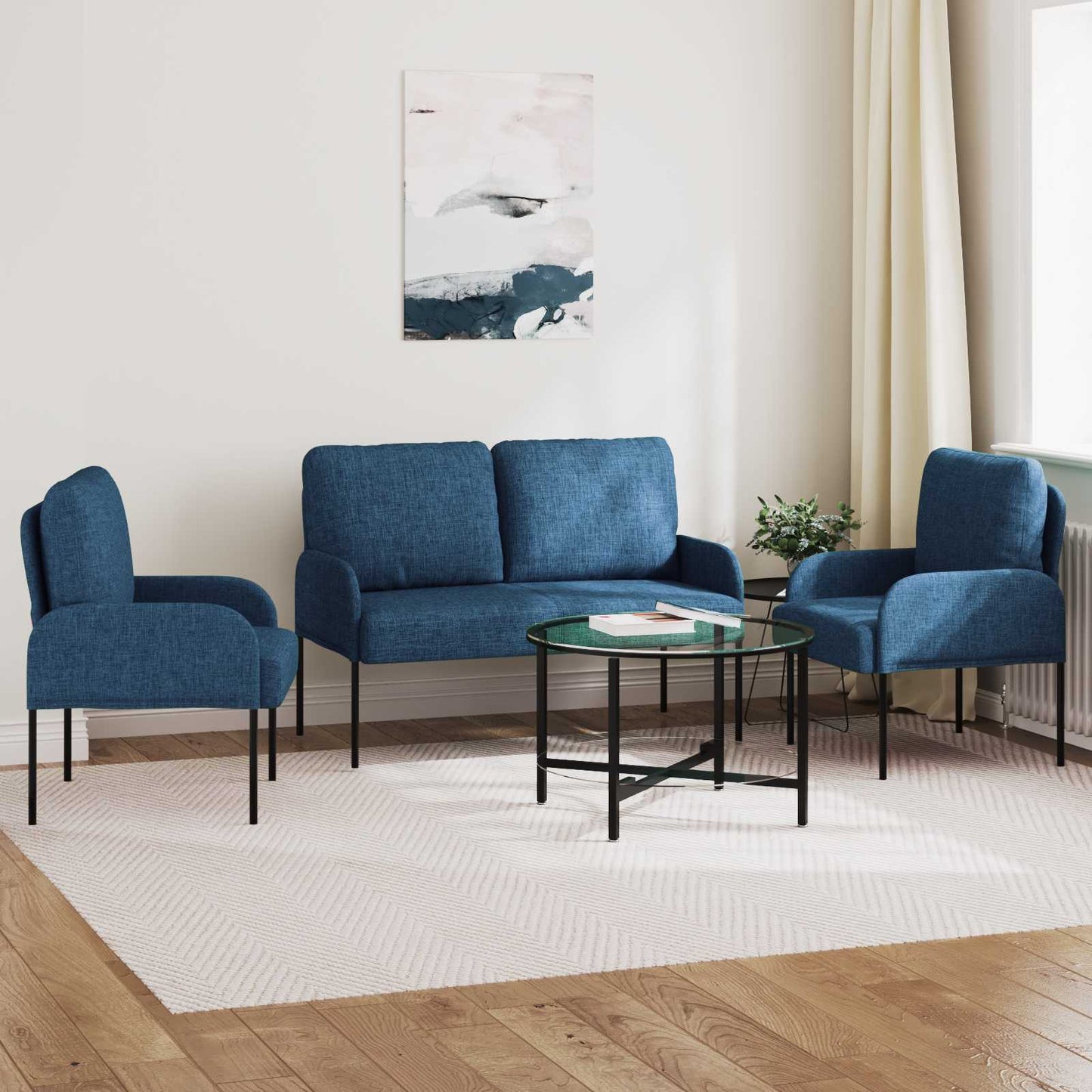 Sofagarnituren mit Kissen 3 pcs Blau 115 x 56 x 80 cm Sperrholz