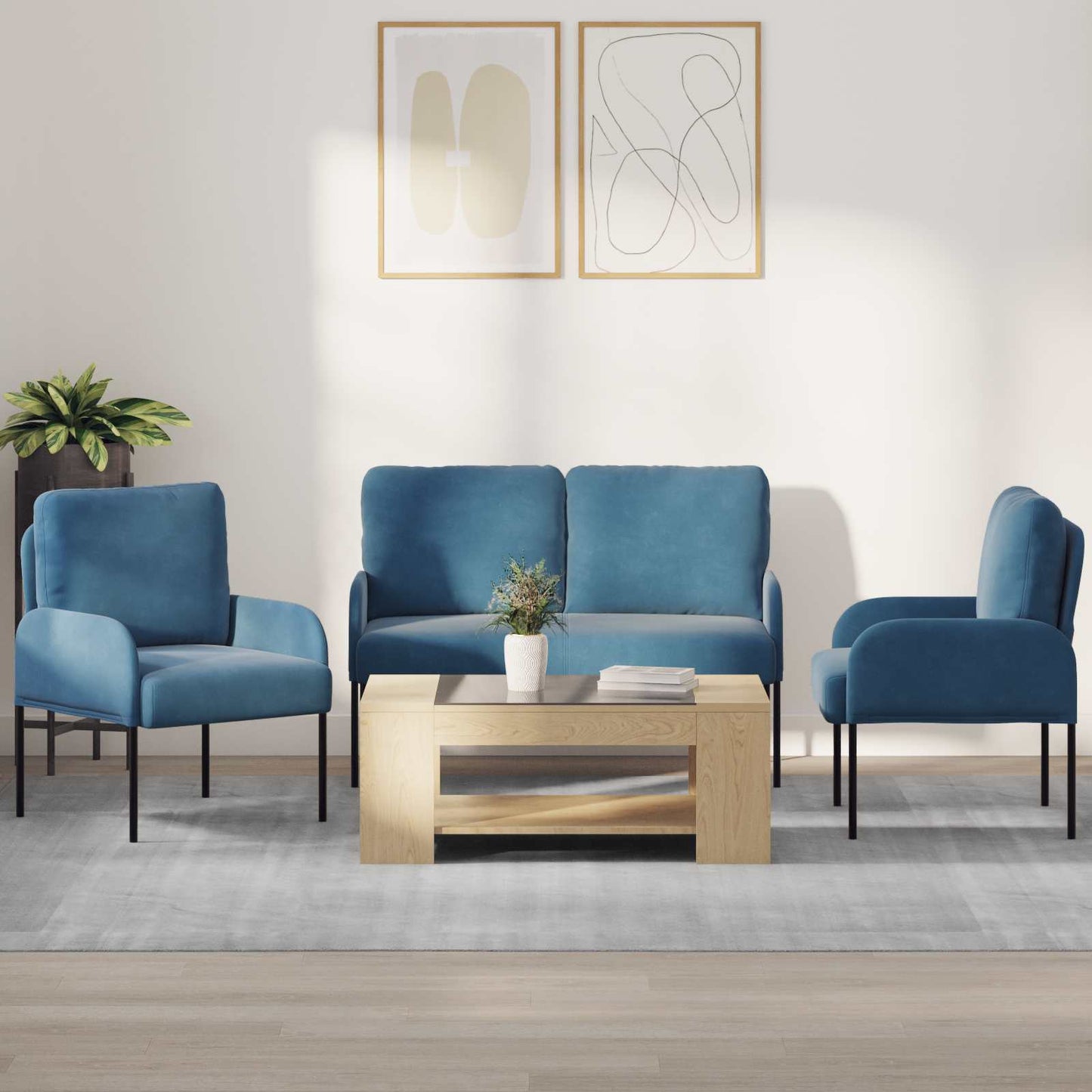 Sofagarnituren mit Kissen 3 pcs Blau 115 x 56 x 80 cm Sperrholz