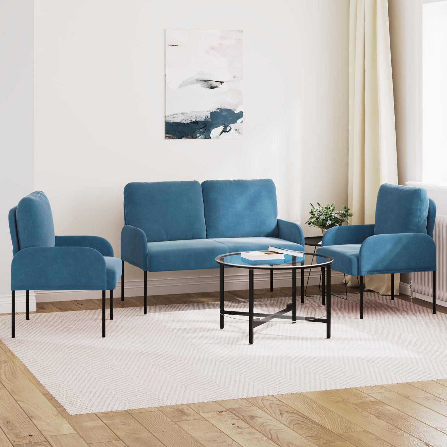 Sofagarnituren mit Kissen 3 pcs Blau 115 x 56 x 80 cm Sperrholz