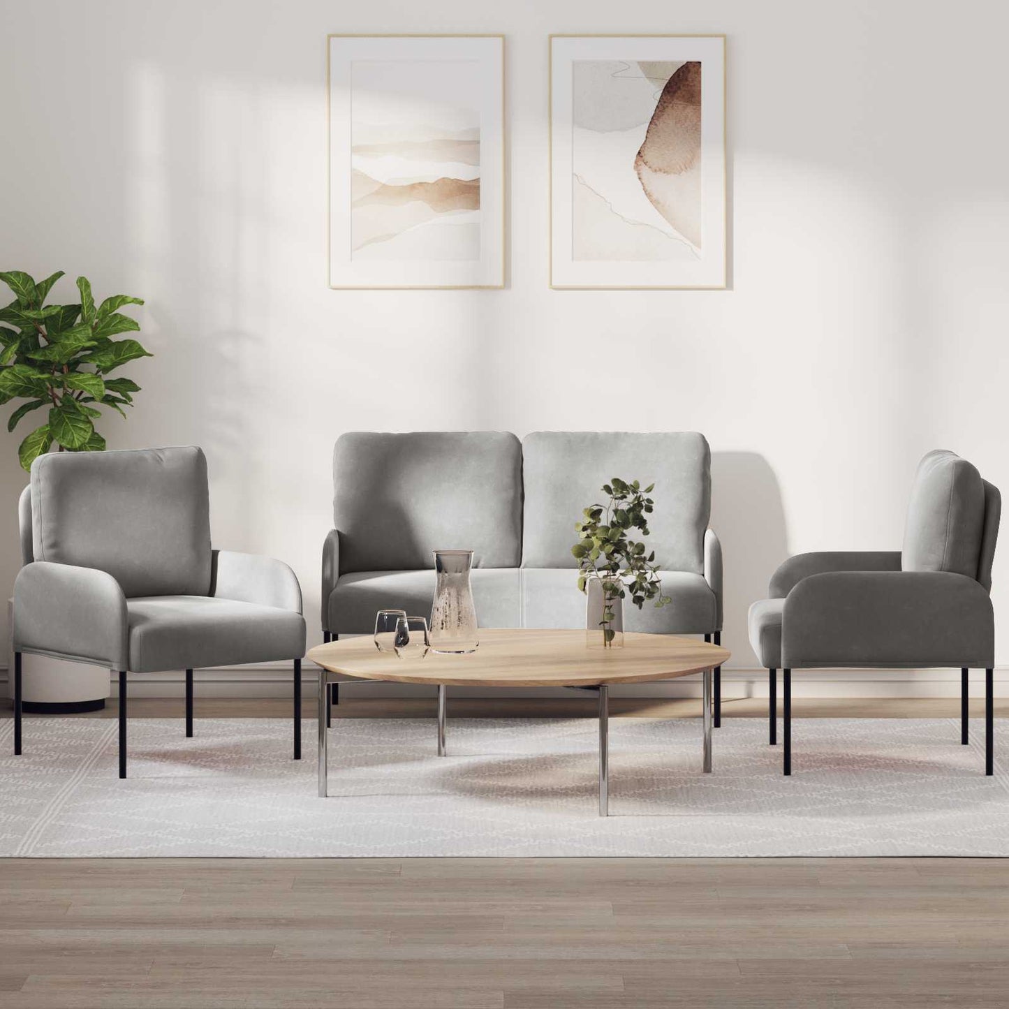 Sofagarnituren 3 pcs Hellgrau 115 x 56 x 80 cm Sperrholz