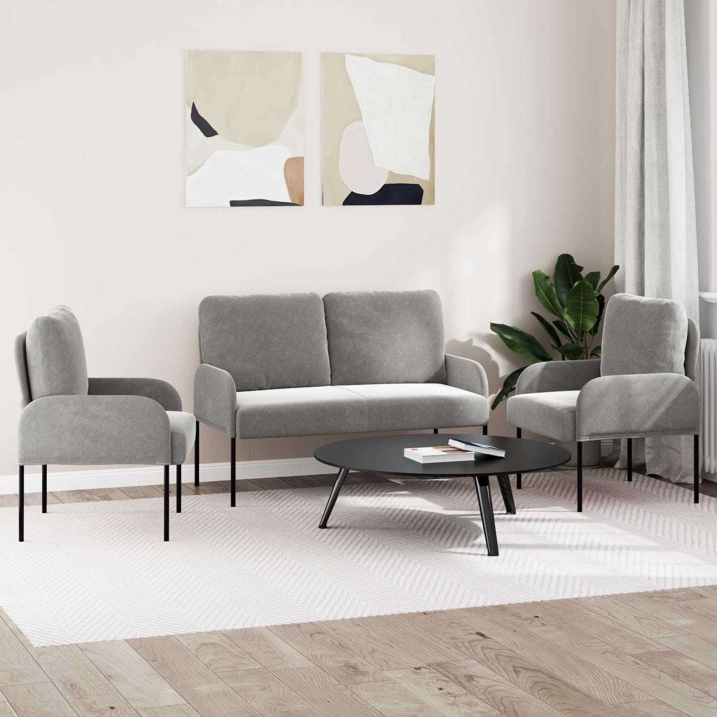 Sofagarnituren 3 pcs Hellgrau 115 x 56 x 80 cm Sperrholz
