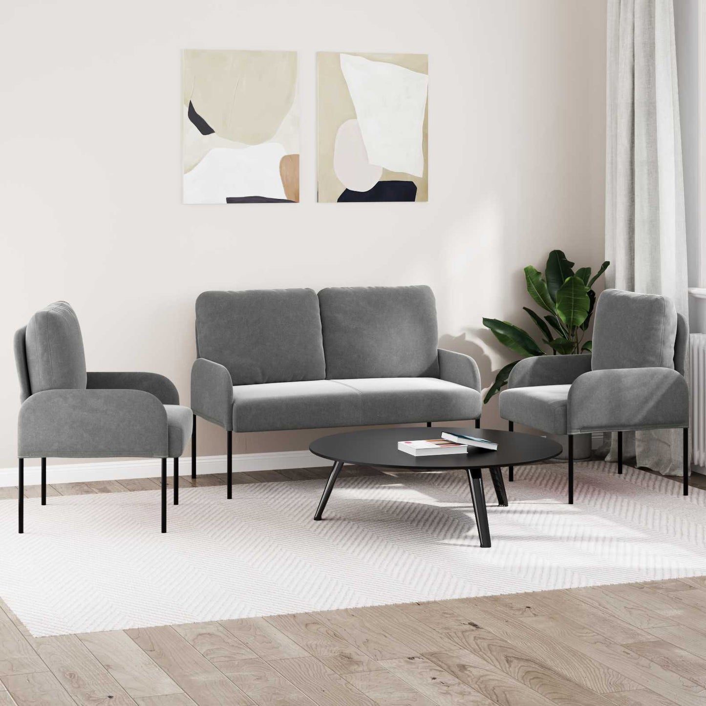 Sofagarnituren 3 pcs Dunkelgrau 115 x 56 x 80 cm Sperrholz