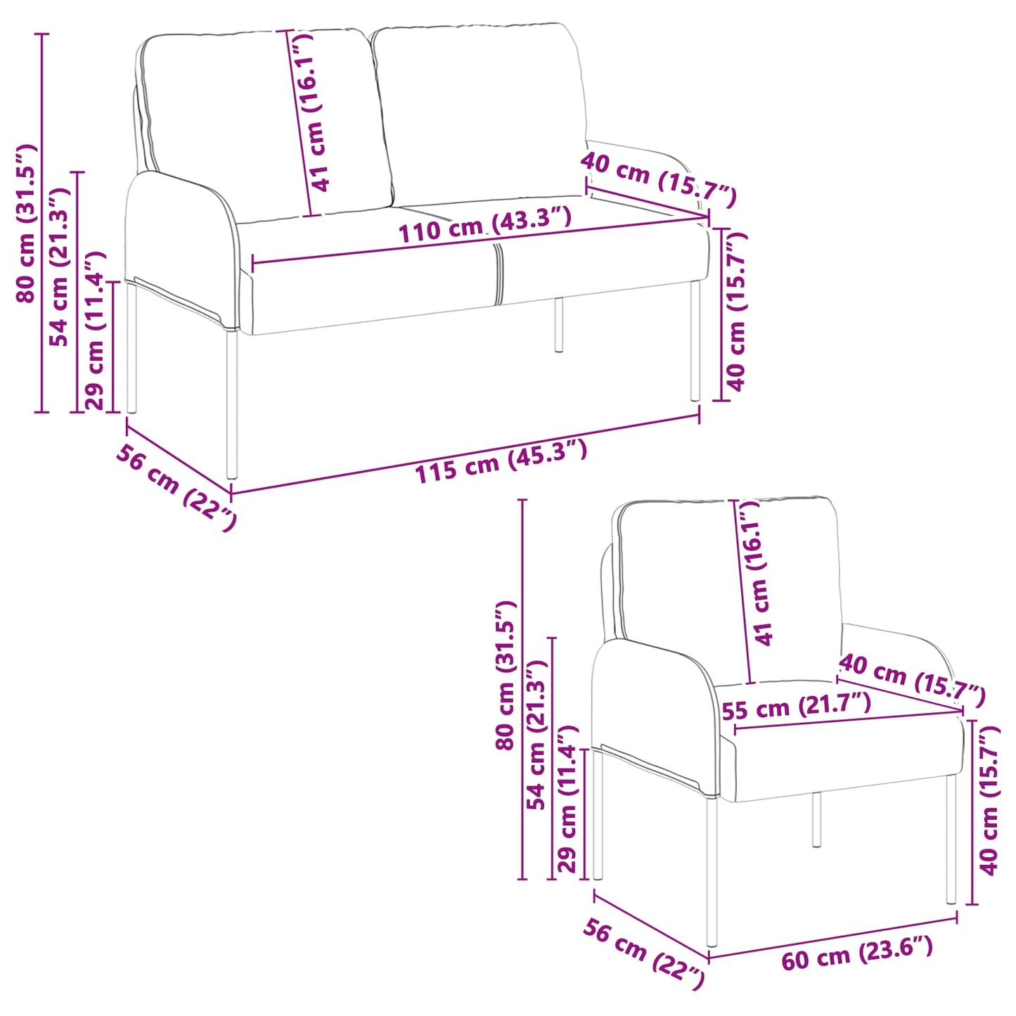 Sofagarnituren 3 pcs Dunkelgrau 115 x 56 x 80 cm Sperrholz