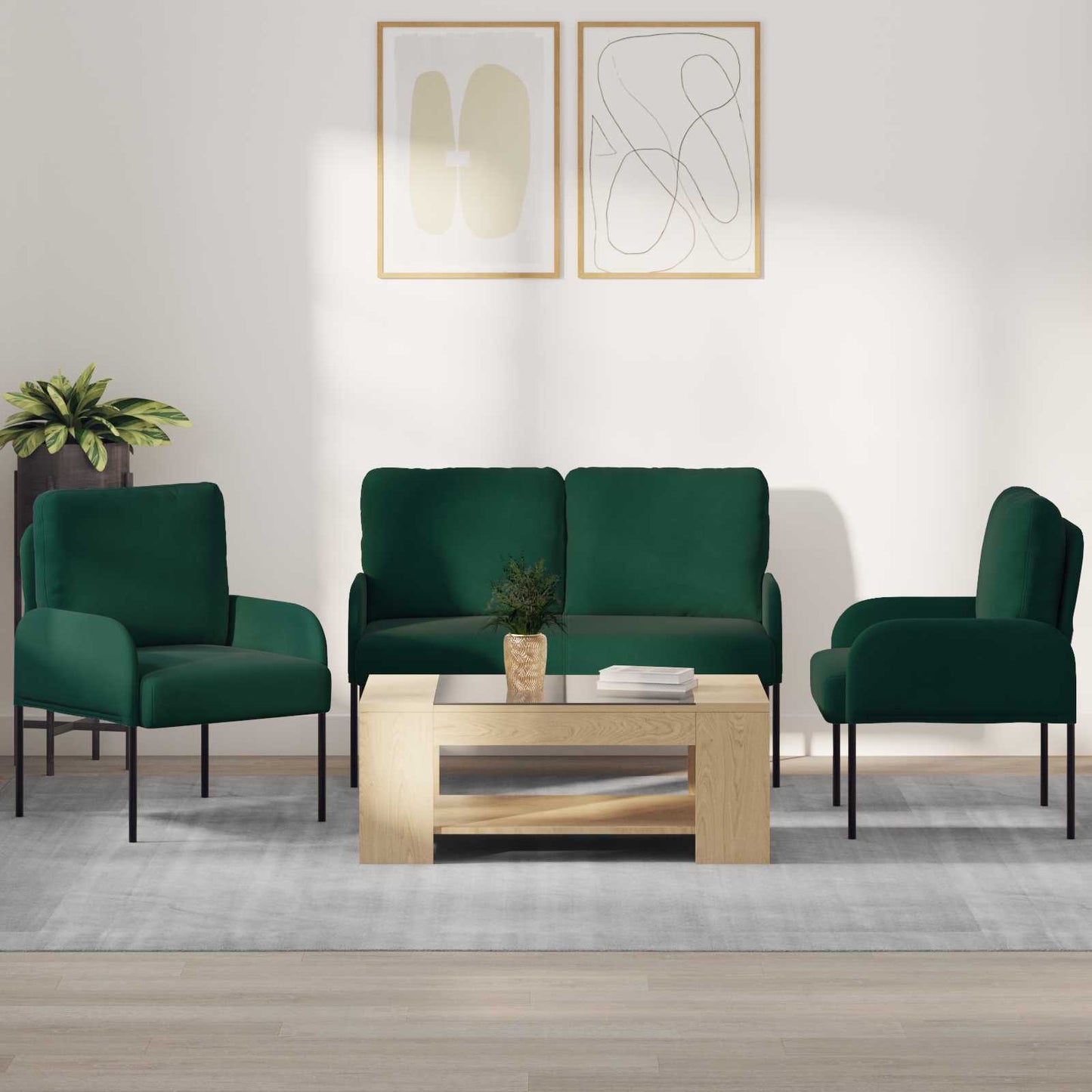 Sofagarnituren 3 pcs Dunkelgrün 115 x 56 x 80 cm Sperrholz