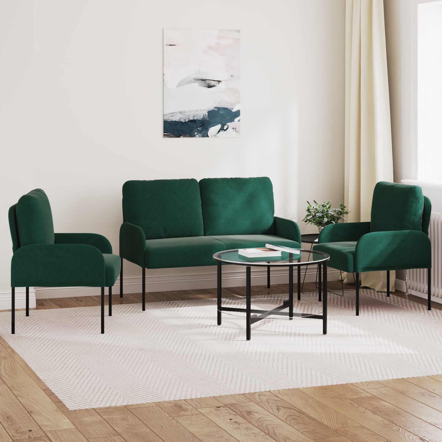 Sofagarnituren 3 pcs Dunkelgrün 115 x 56 x 80 cm Sperrholz