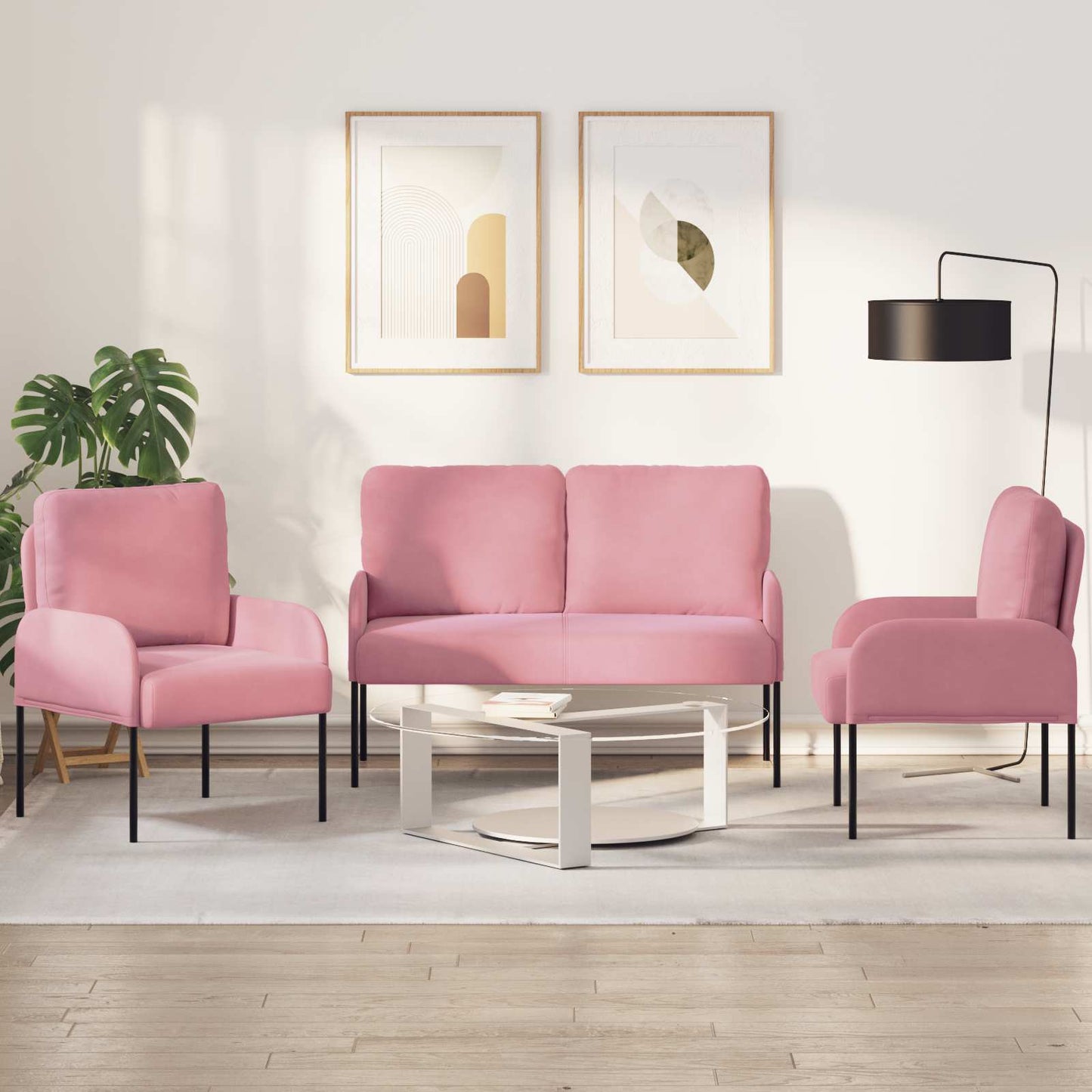 Sofagarnituren mit Kissen 3 pcs Rosa 115 x 56 x 80 cm Sperrholz