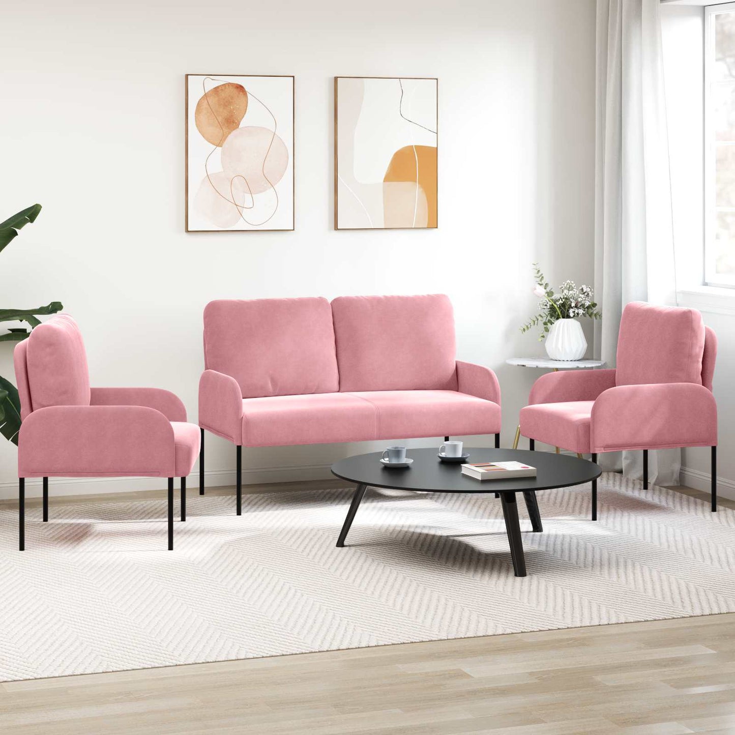 Sofagarnituren mit Kissen 3 pcs Rosa 115 x 56 x 80 cm Sperrholz