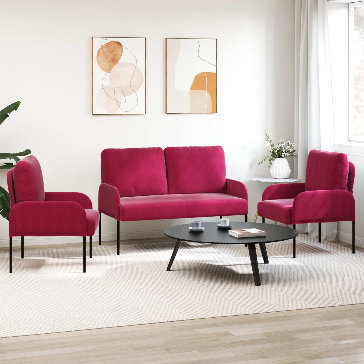 Sofagarnituren 3 pcs Weinrot 115 x 56 x 80 cm Sperrholz