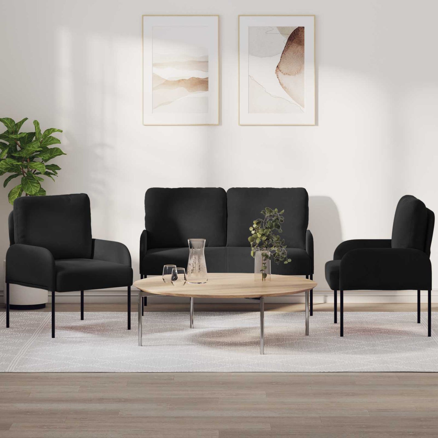 Sofagarnituren 3 pcs Schwarz 115 x 56 x 80 cm Sperrholz