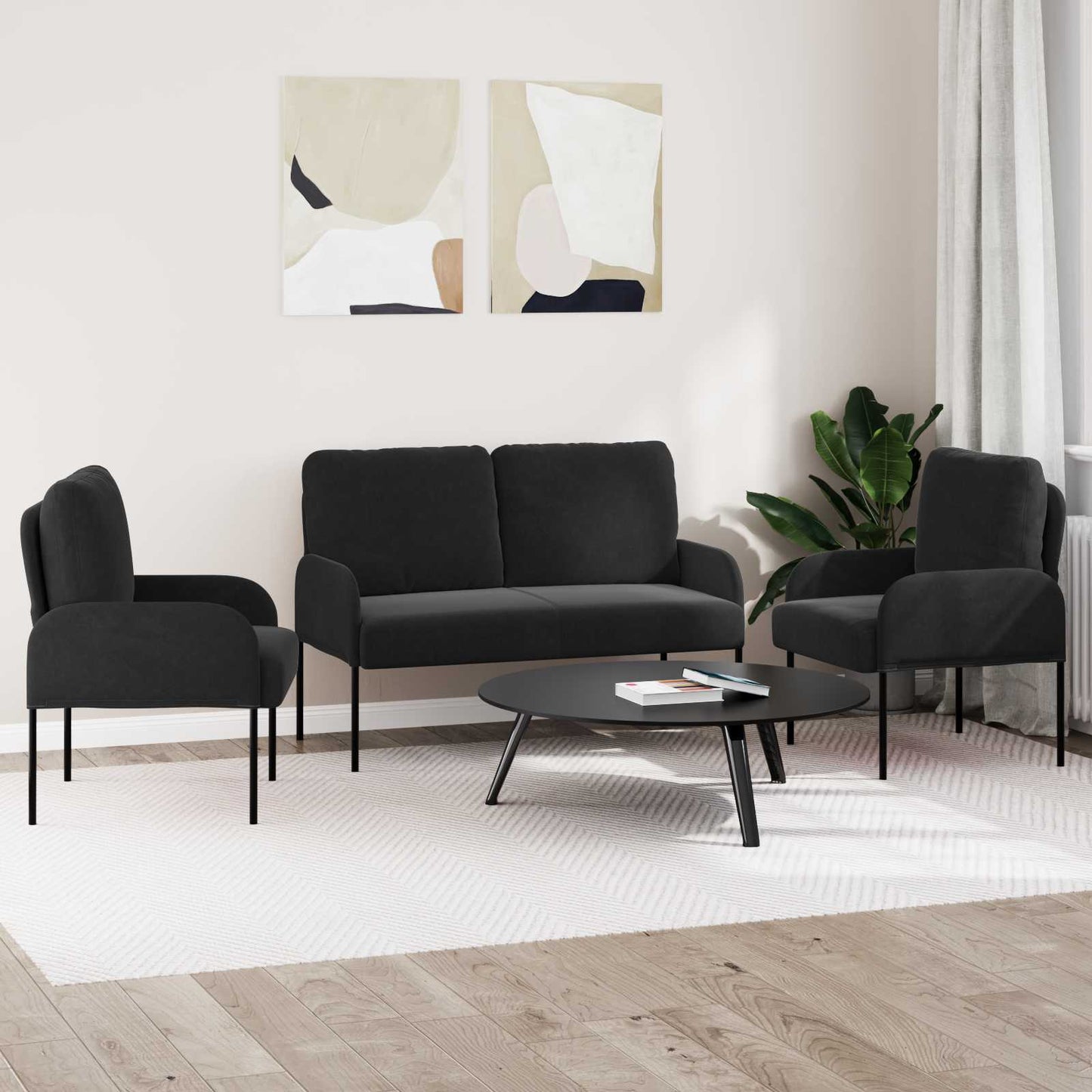 Sofagarnituren 3 pcs Schwarz 115 x 56 x 80 cm Sperrholz