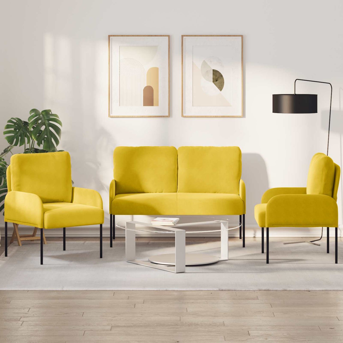 Sofagarnituren mit Kissen 3 pcs Gelb 115 x 56 x 80 cm Sperrholz