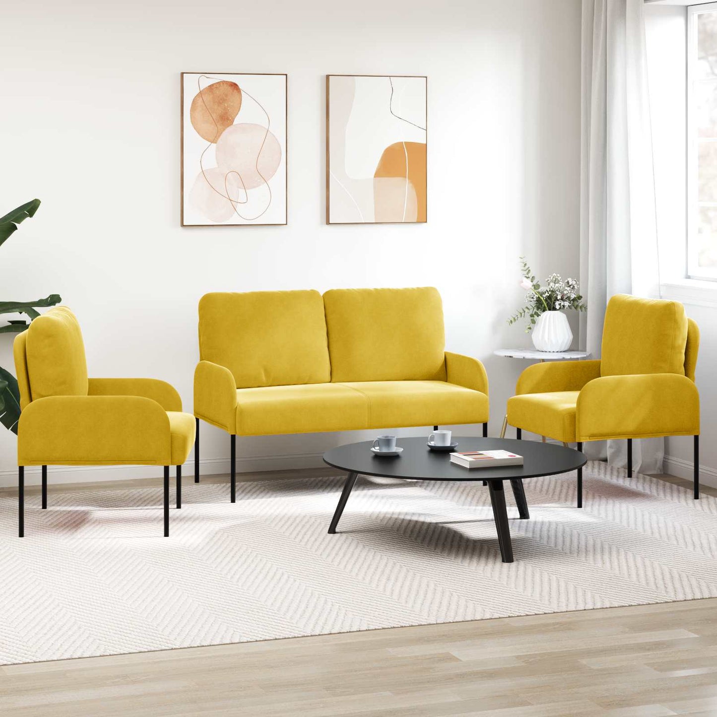 Sofagarnituren mit Kissen 3 pcs Gelb 115 x 56 x 80 cm Sperrholz