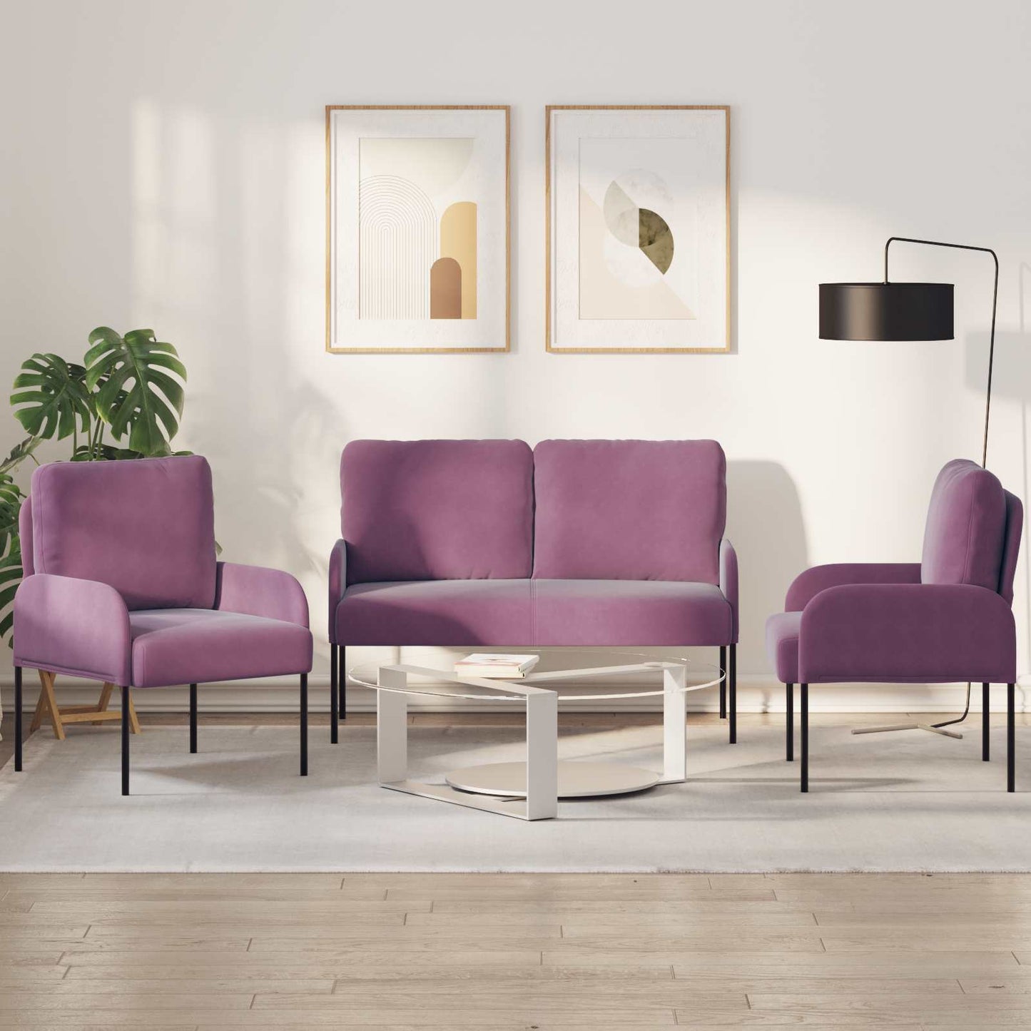 Sofagarnituren mit Kissen 3 pcs Lila 115 x 56 x 80 cm Sperrholz