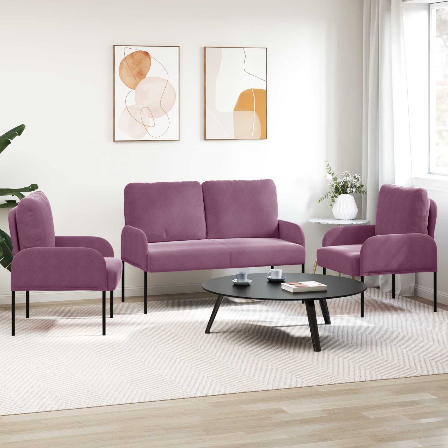 Sofagarnituren mit Kissen 3 pcs Lila 115 x 56 x 80 cm Sperrholz