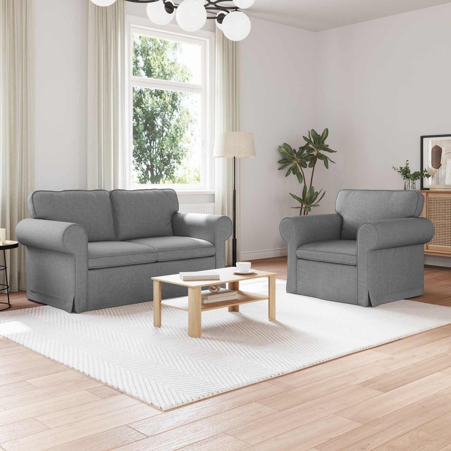 Sofa Set 2 pcs Hellgrau 155 x 82 x 80 cm Stoff