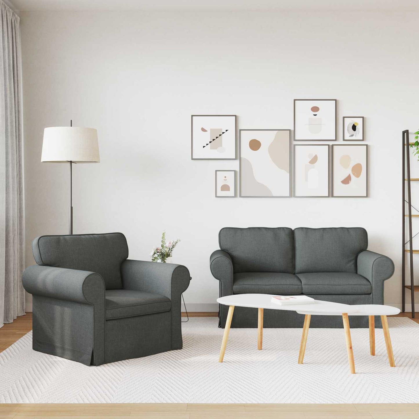 Sofa Set 2 pcs Dunkelgrau 155 x 82 x 80 cm Stoff