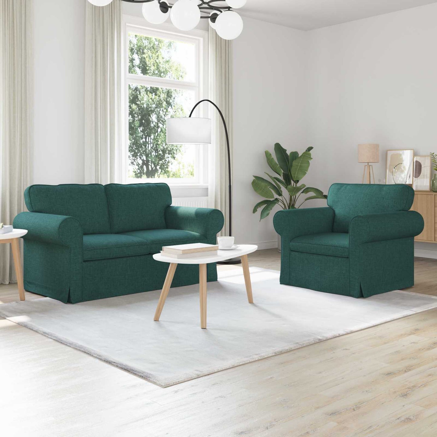 Sofa Set 2 pcs Dunkelgrün 155 x 82 x 80 cm Stoff