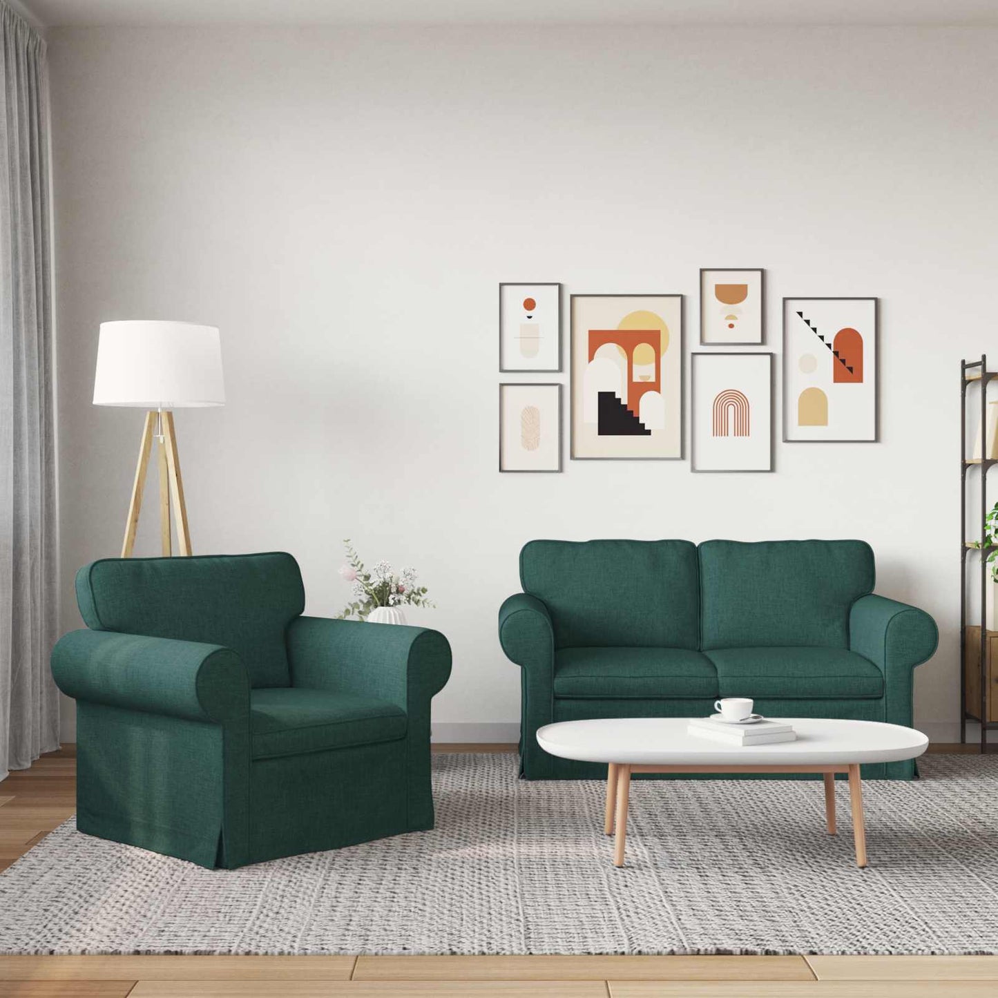 Sofa Set 2 pcs Dunkelgrün 155 x 82 x 80 cm Stoff
