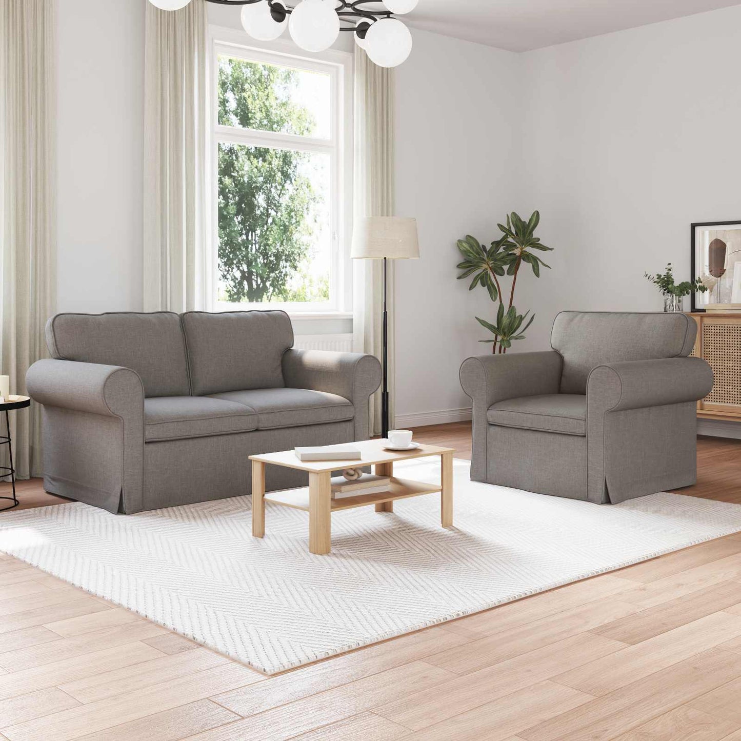 Sofa Set 2 pcs Taupe 155 x 82 x 80 cm Stoff
