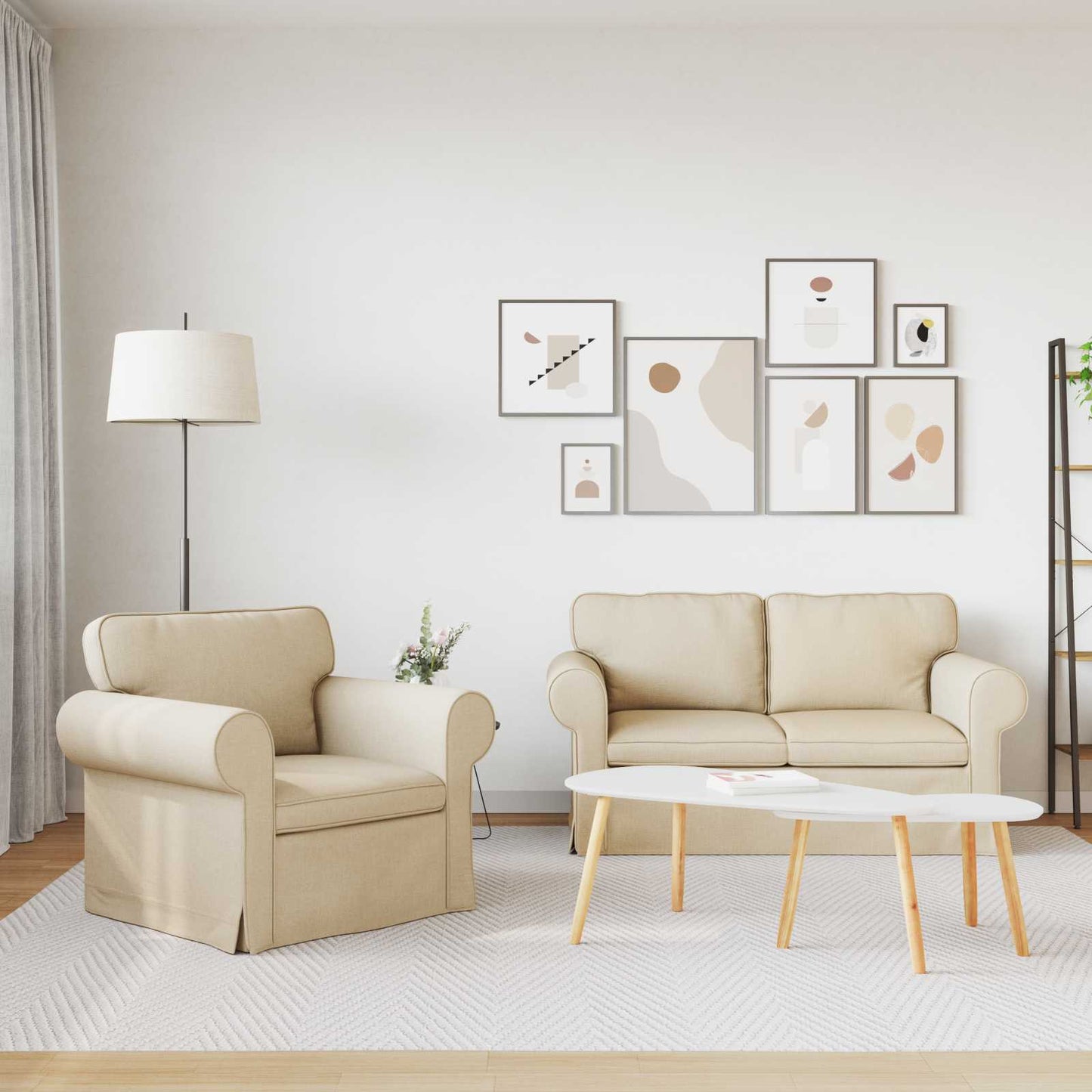 Sofa Set 2 pcs Creme 155 x 82 x 80 cm Stoff